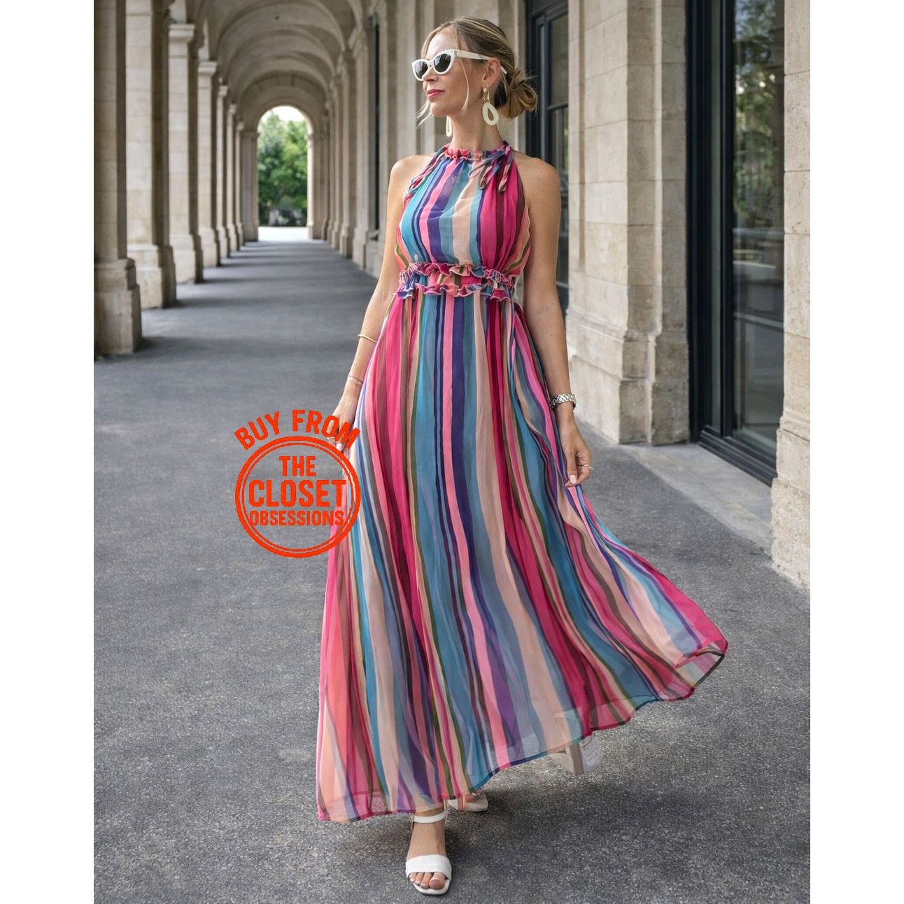 Mango MANGO Resort Stripe Halter Maxi Vacation Dress NWT Size S / US 4 / IT 40 - 5 Thumbnail