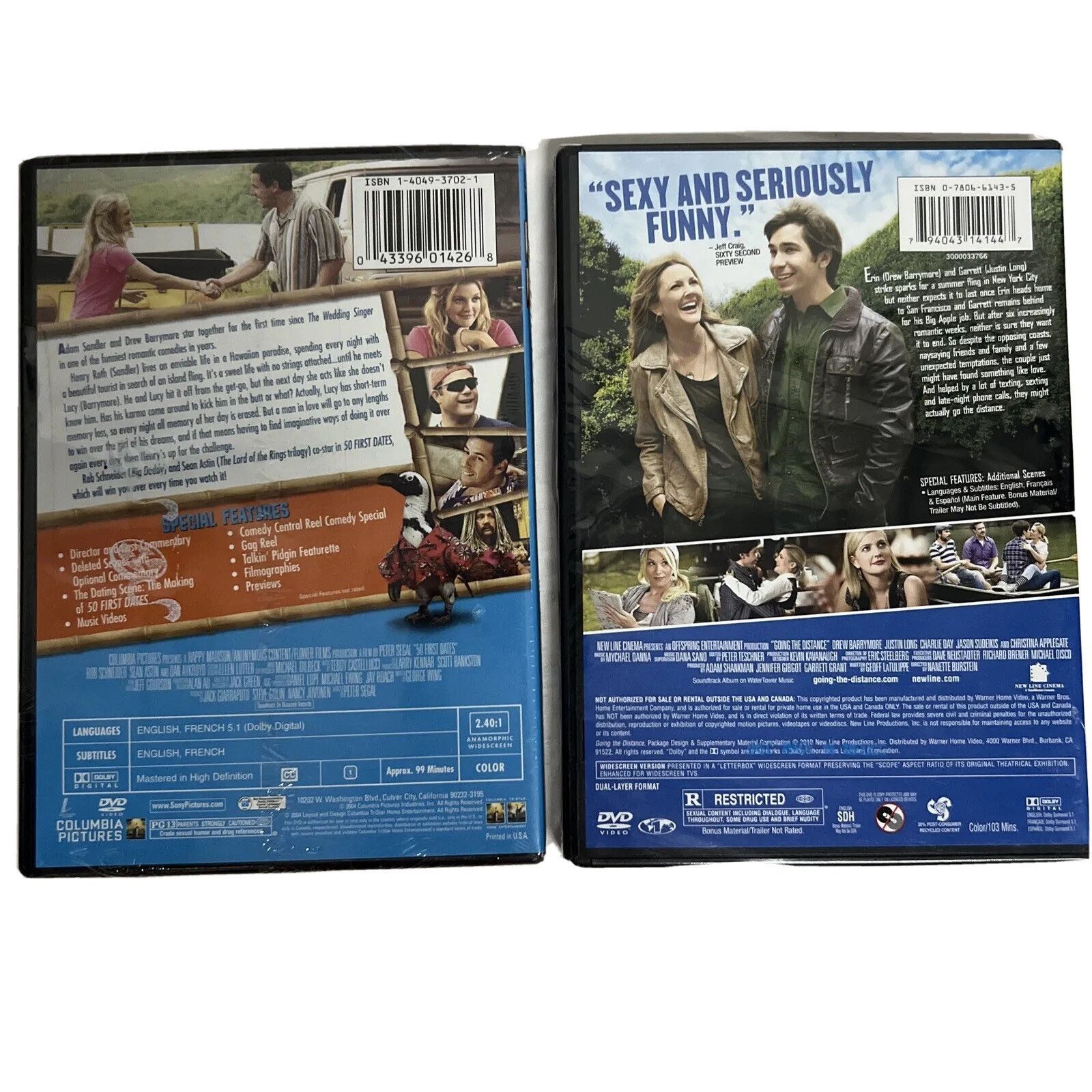 Vintage Lot of 2 DVDs Movies 50 First Dates Going The Distance New Size ONE SIZE - 2 Thumbnail