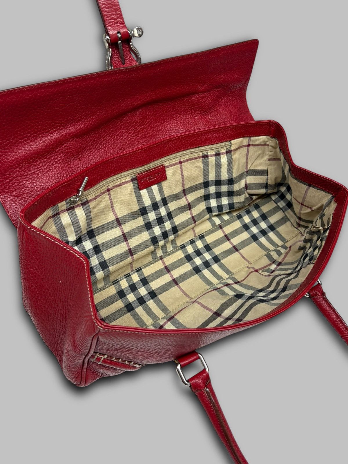 Burberry Burberry London Hot Red Leather Shoulder Bag Nova Check Size ONE SIZE - 15 Thumbnail