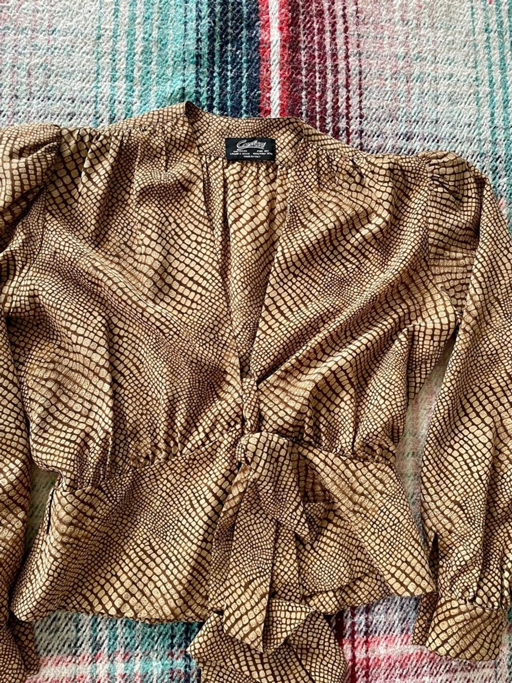 Oleg Cassini 70s Castioni Silk Gold Snake Print Cropped Blouse M Size M / US 6-8 / IT 42-44 - 2 Thumbnail