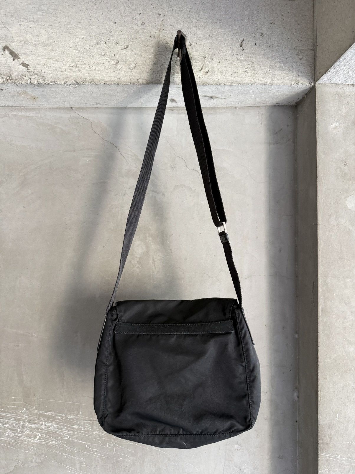 2000s PRADA Archive Black Nylon Flap Shoulder Bag