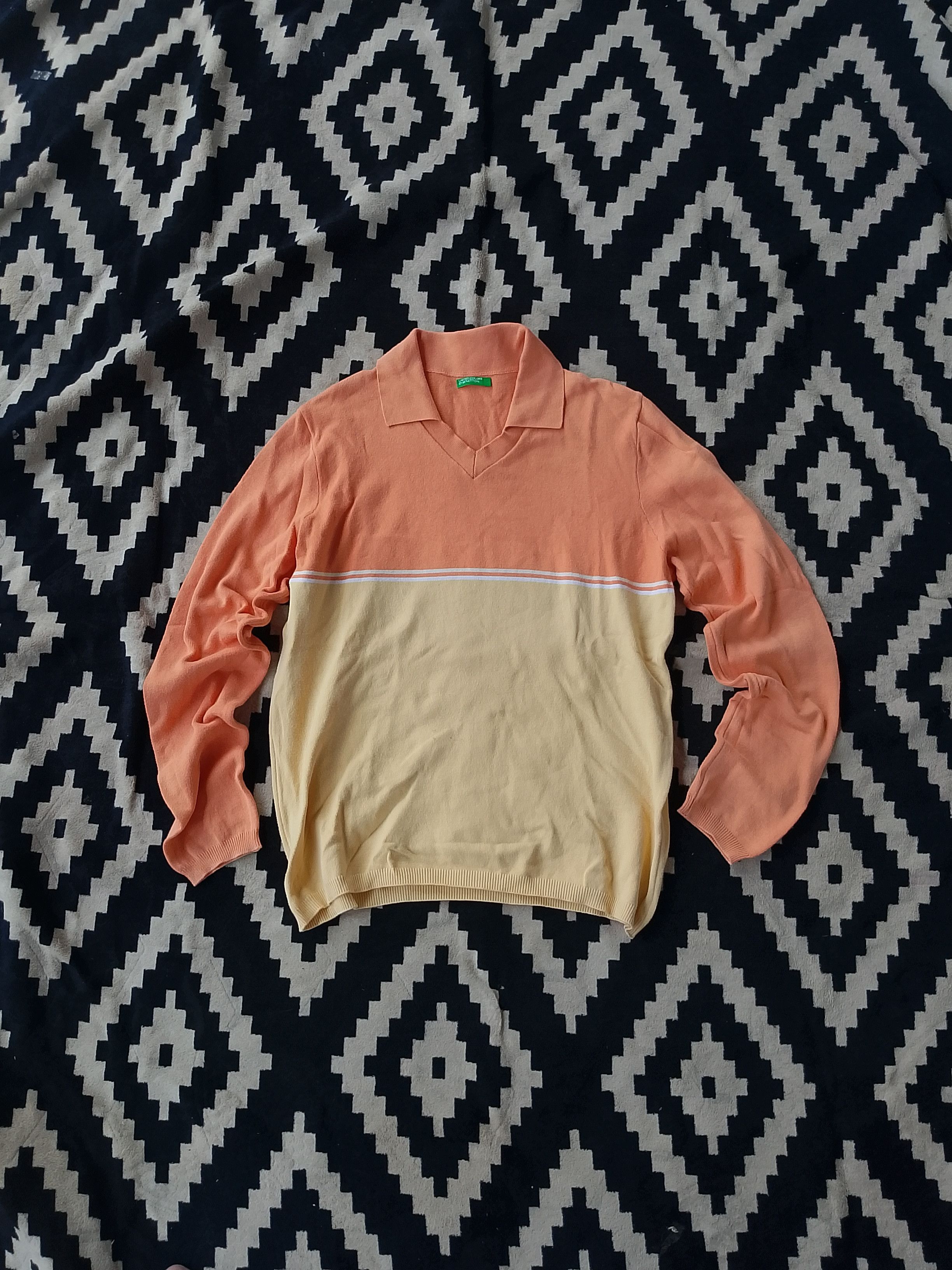 United Colors Of Benetton Vtg 90s Benetton Colorblock Knit Polo - Pastel Rugby Vibe Size US M / EU 48-50 / 2 - 2 Thumbnail