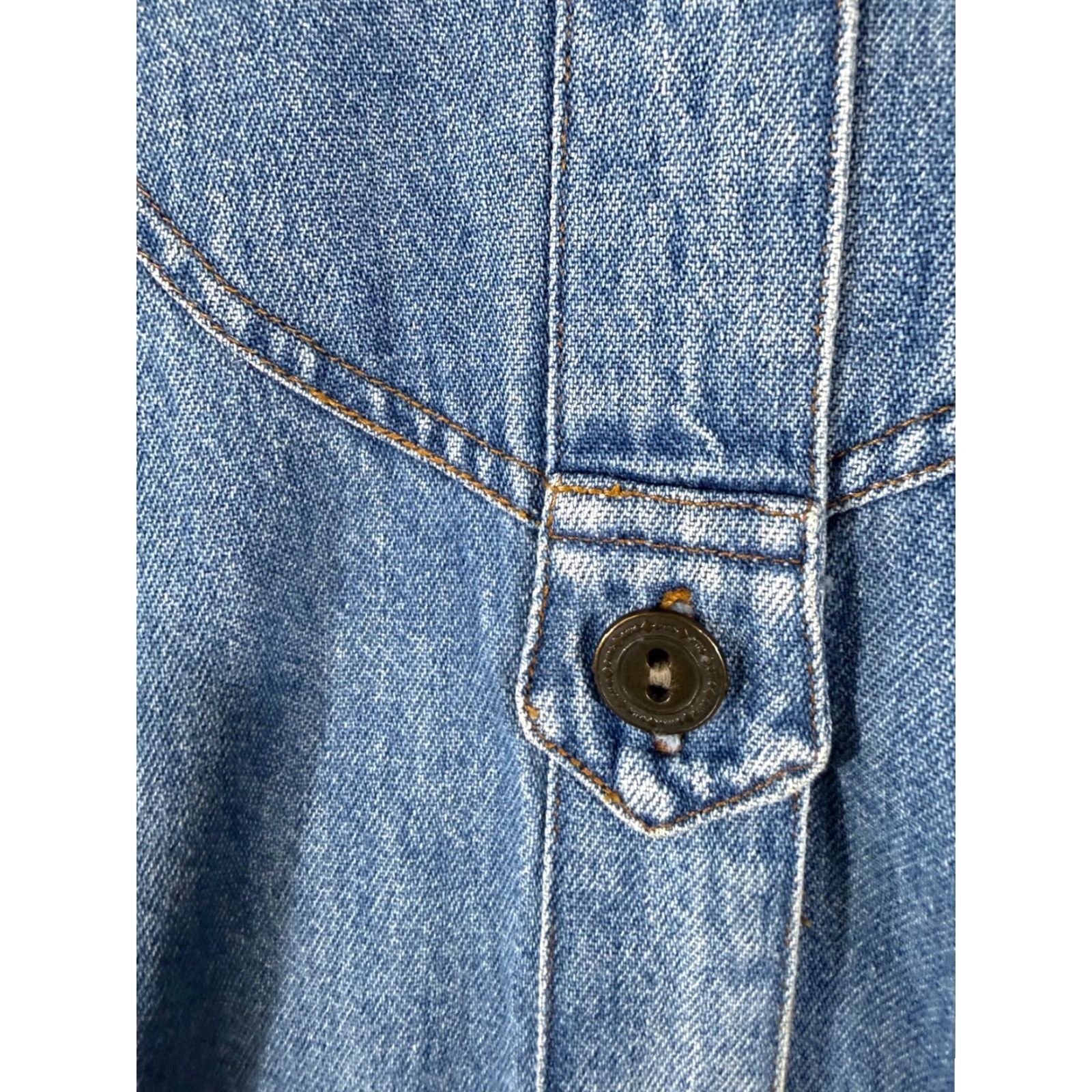 Denime VINTAGE Ruff Hewn Western Shirt Womens M Blue Denim Banded Collar Metal Buttons Long Sleeve Casual Shirt Mens Womens Boys Girls Size M / US 6-8 / IT 42-44 - 6 Thumbnail
