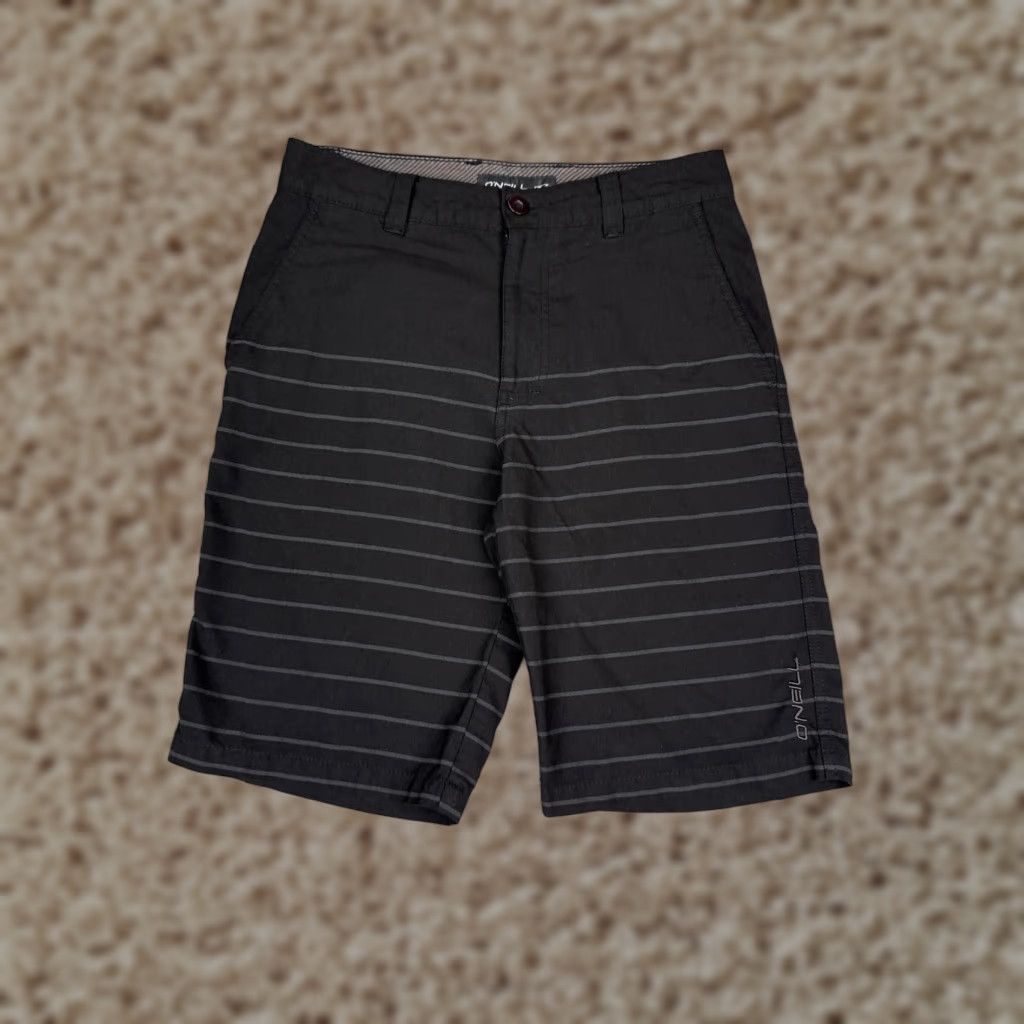 O'Neill O'Neill Mens 28 Black Striped Flat Front Chino Shorts Inseam 10 Casual Summer Logo Pockets Slash Pocket Linear Beach Size US 28 / EU 44 - 1 Thumbnail