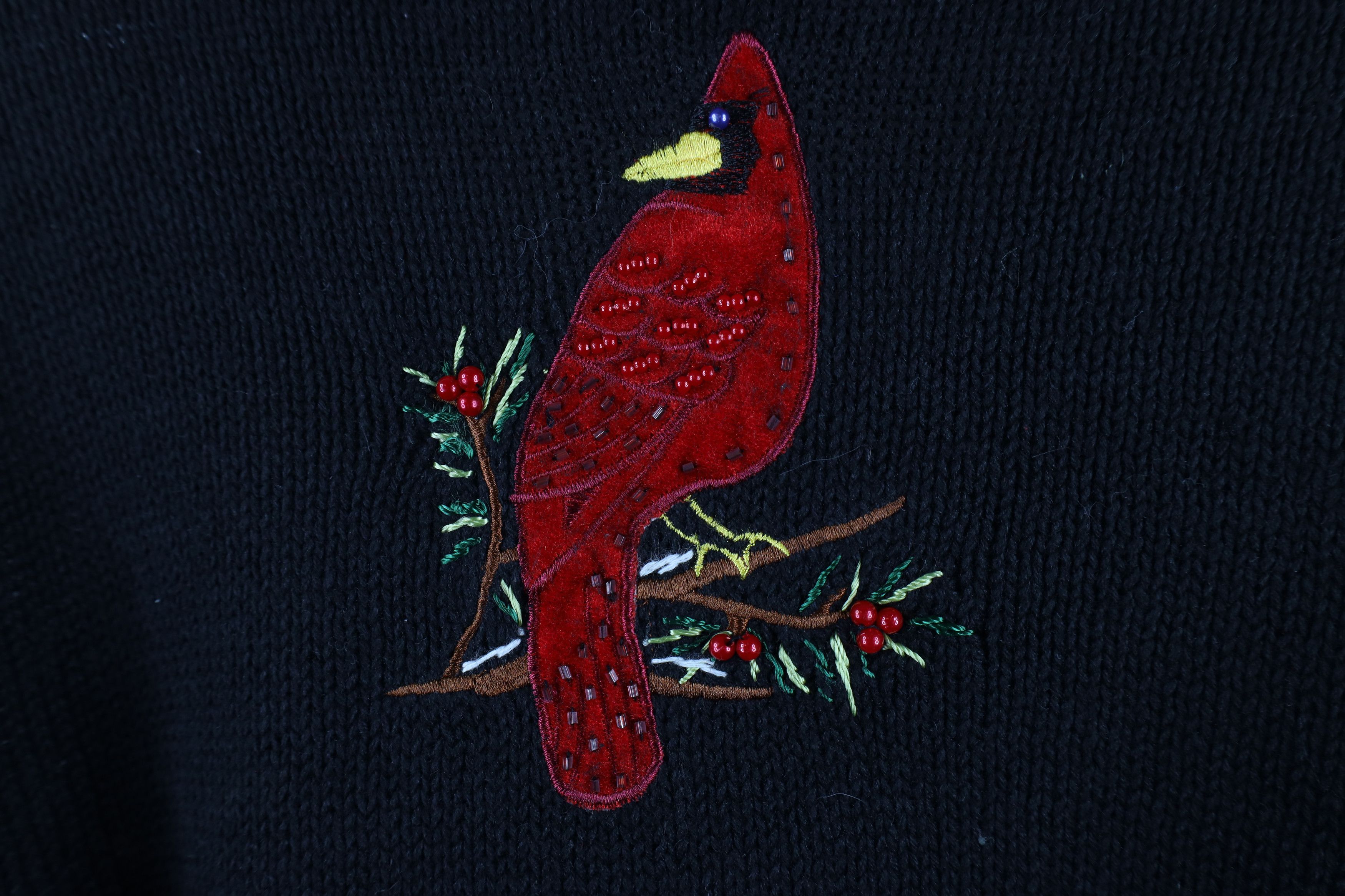 Vintage Deadstock Vintage 90s Christmas Bird Flower Cardigan Sweater Size 4XL / US 24-26 - 10 Thumbnail