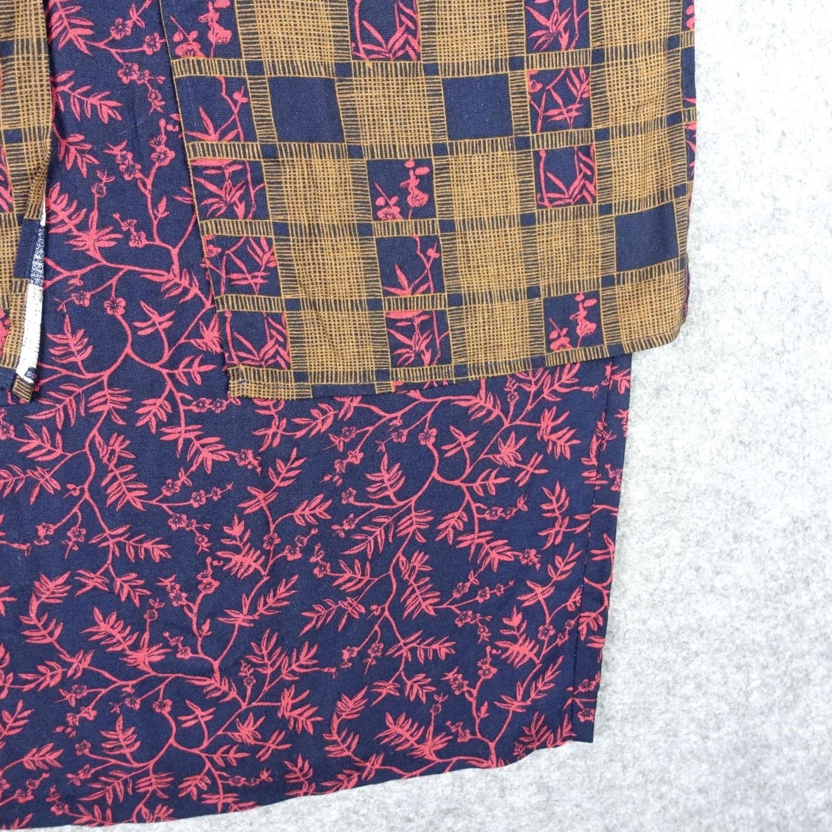 Vintage VINTAGE R J Stevens Dress Womens 8 Brown Navy Floral Maxi Asian Teacher Costume Size M / US 6-8 / IT 42-44 - 5 Thumbnail