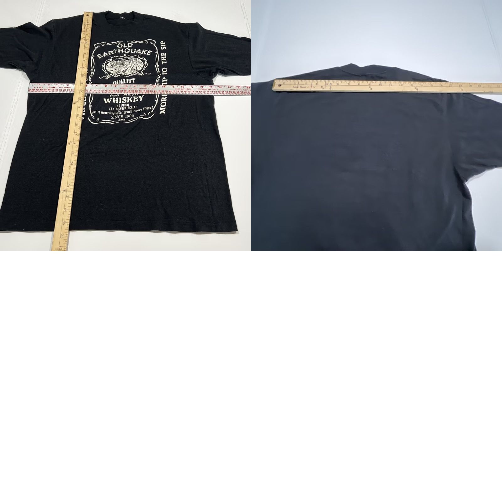 Vintage VINTAGE Old Earthquake Fog Mash Whiskey San Francisco t shirt Men Large Black Cotton 1980s Unbranded Graphic Tee Mens Size US L / EU 52-54 / 3 - 8 Thumbnail