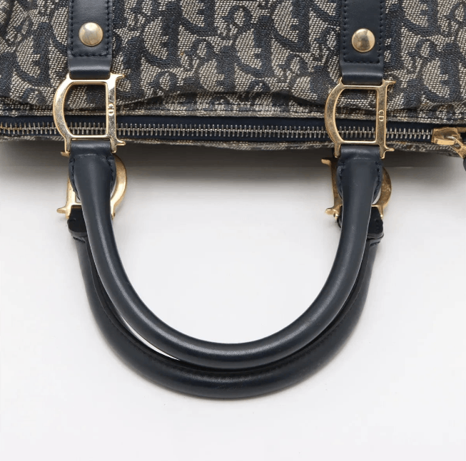 Dior Trotter Canvas Leather Handbag Gray x Navy Size ONE SIZE - 5 Thumbnail