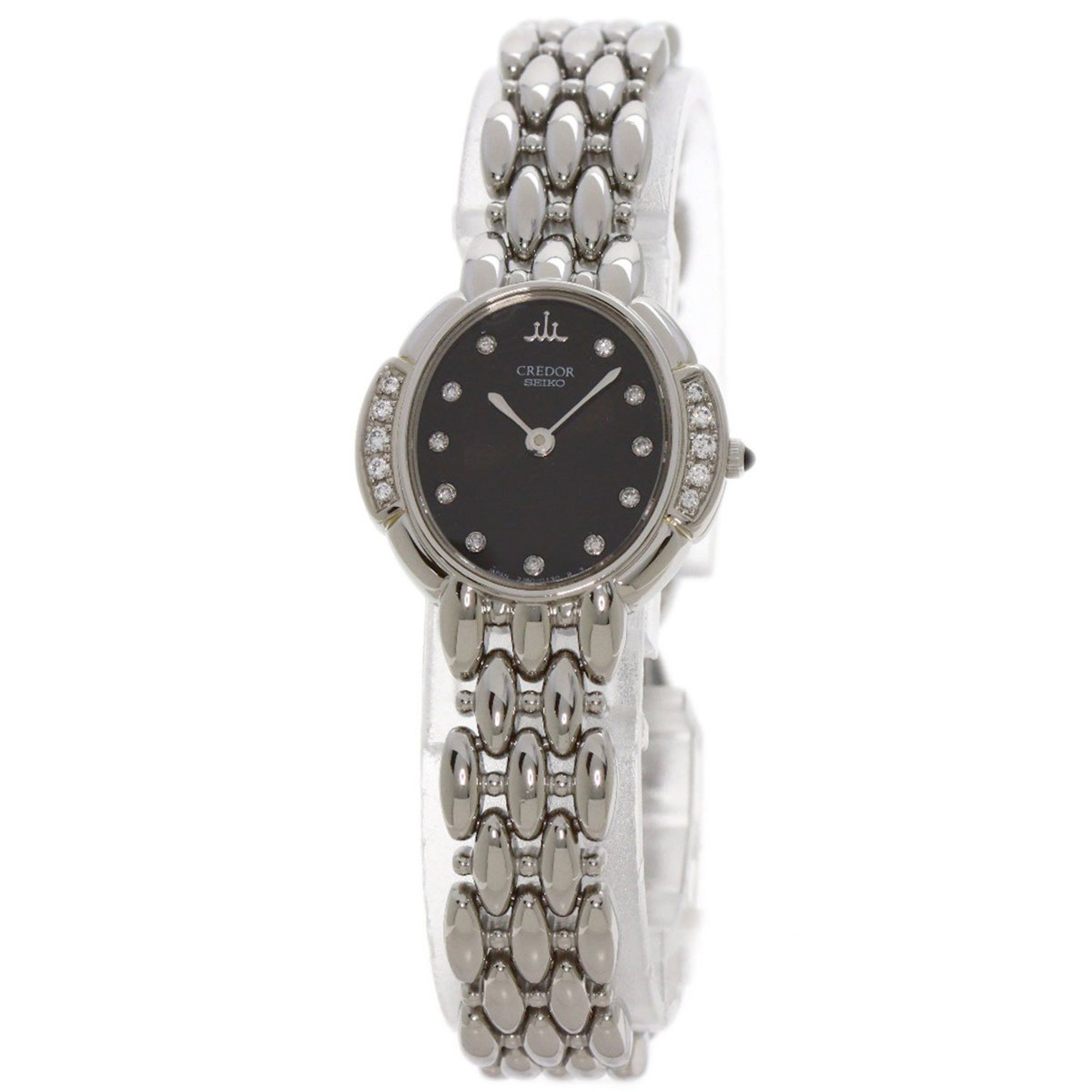 image of Seiko 2J80-5030 Credor Bezel & 11P Diamond Watch Stainless Steel Ss K18Wg Ladies Seiko, Women's
