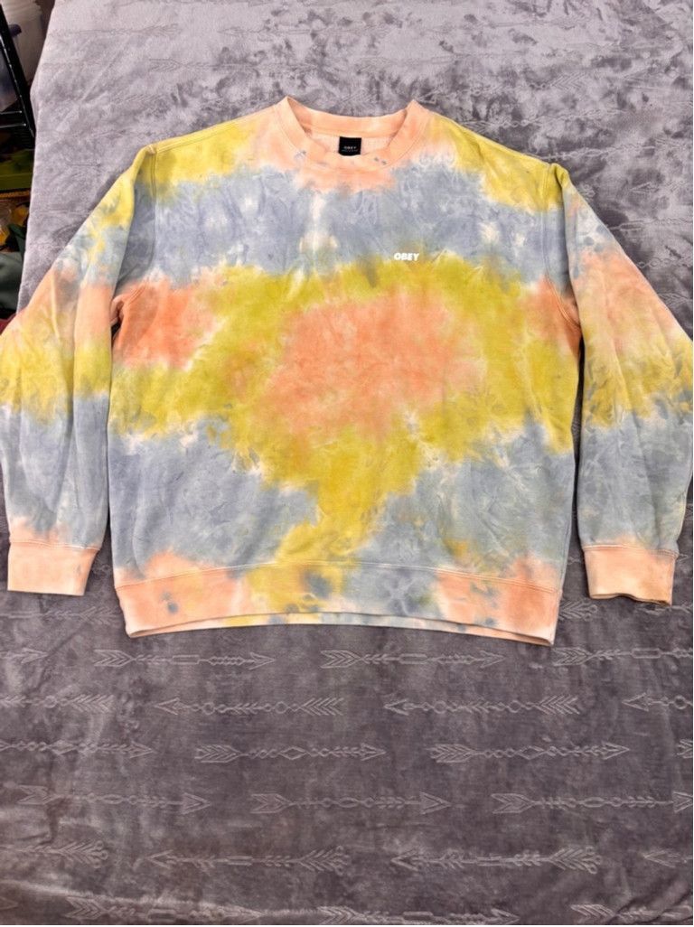 Obey Men's Obey Tie Dye Crewneck Sweatshirt Size L Size US XL / EU 56 / 4 - 1 Thumbnail
