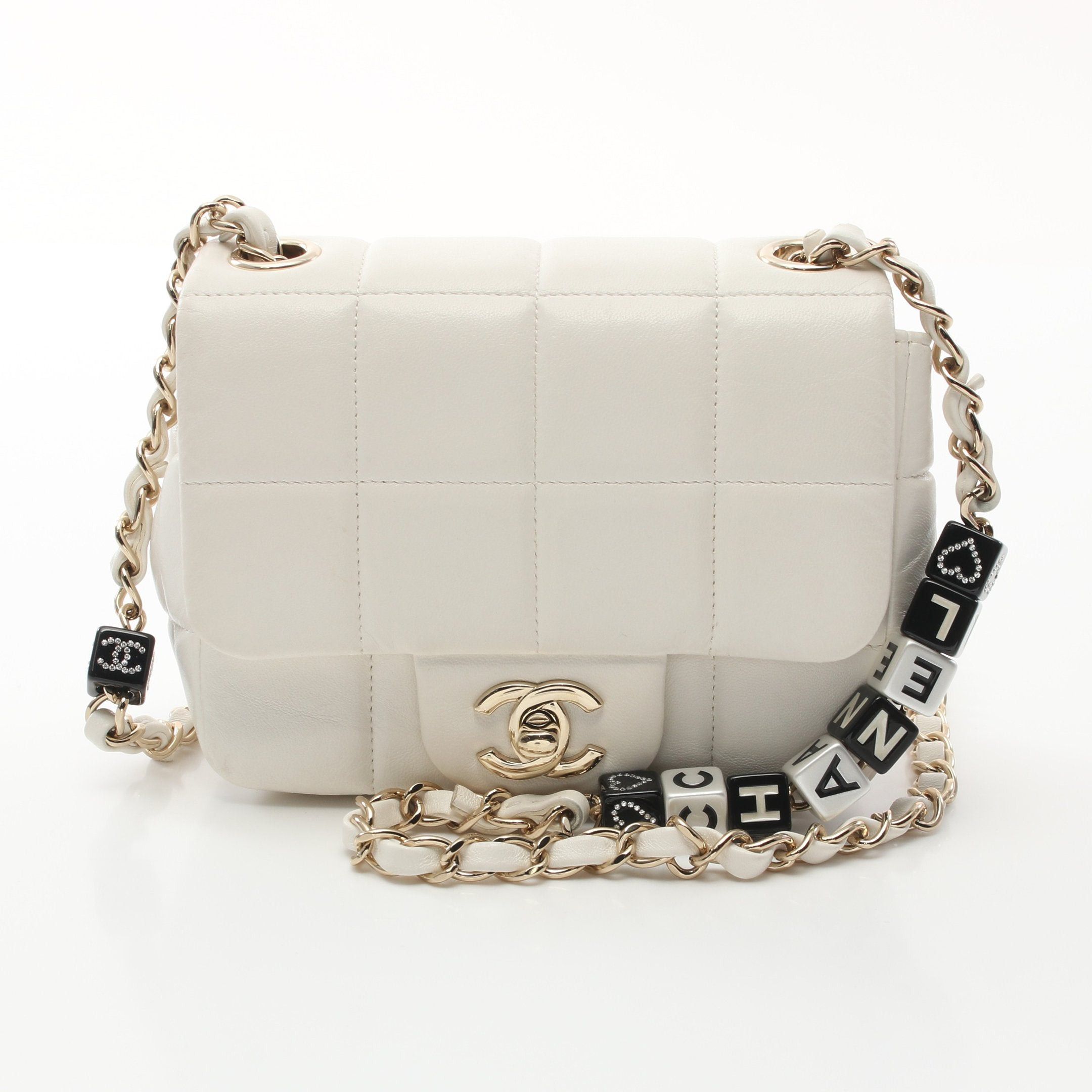 Chanel Chanel Chocolate Bar Mini Flap Chain Shoulder Bag Lambskin White Gold Hardware Size ONE SIZE - 1 Thumbnail