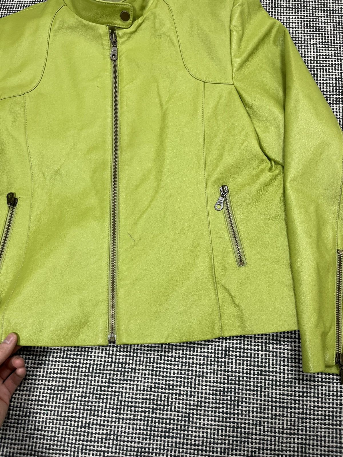 Lime green genuine leather jacket rare cyber rave moto brat