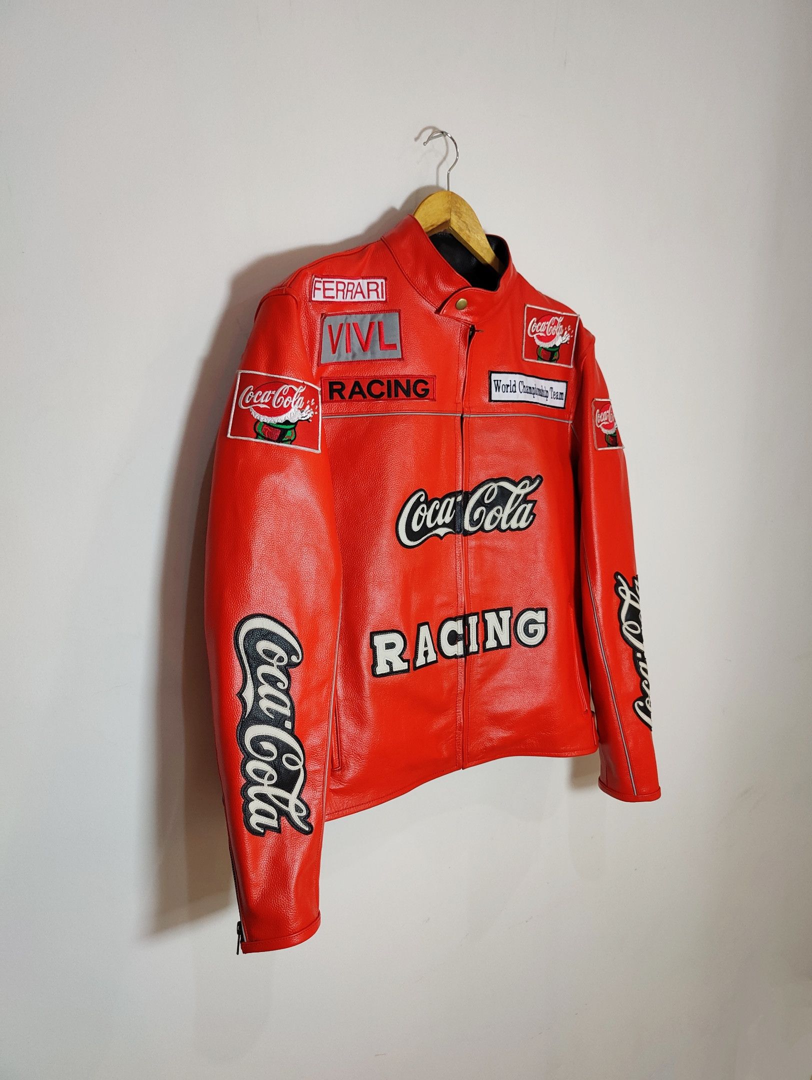 Vintage Coca Cola Racing Leather Jacket RARE 90s Size US M / EU 48-50 / 2 - 2 Thumbnail