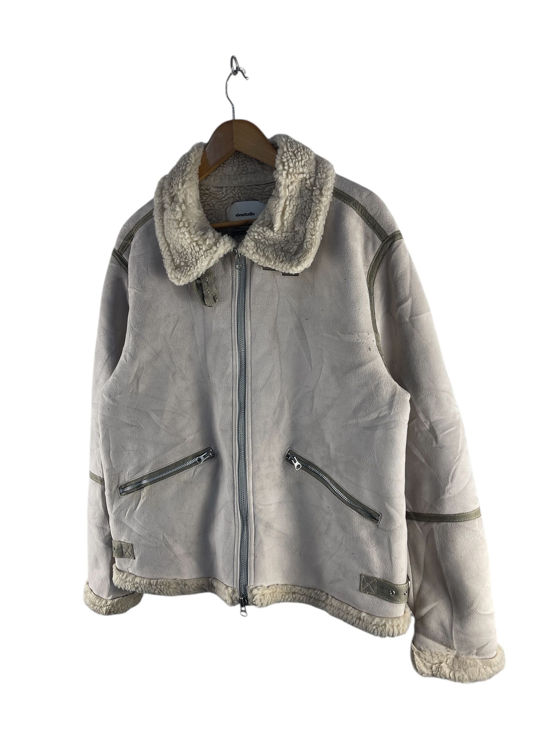 Vivastudio Vivastudio Sherpa Lined Aviator Flight Jacket Grey Shearling Size US L / EU 52-54 / 3 - 5 Thumbnail
