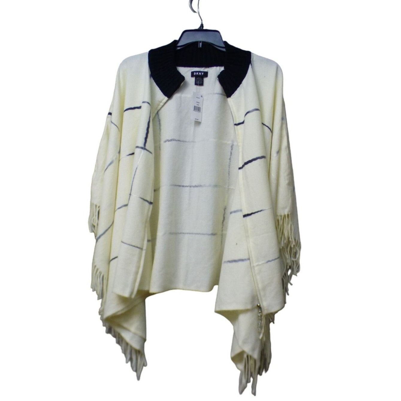 DKNY DKNY Zip Front Ombre Twist Full Zip Ruana / Poncho , Cream 1 Size ONE SIZE - 5 Thumbnail