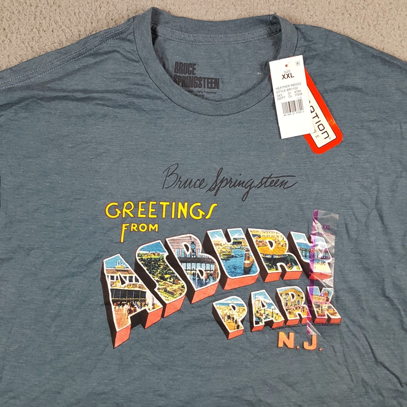 Vintage VINTAGE Bruce Springsteen Greetings From Asbury Park NJ Size 2X Athletic Concert T Shirt Shirt Men Big & Tall Blue 90s Rock Band Tour Size US XXL / EU 58 / 5 - 2 Thumbnail
