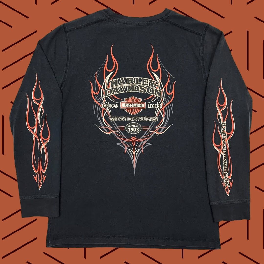Harley Davidson VINTAGE Harley-Davidson Shirt Mens M Faded Black Fire Flames Biker Long Sleeve VTG Size US M / EU 48-50 / 2 - 1 Thumbnail