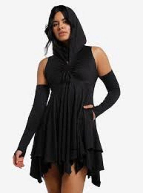 Hot Topic Black Asymmetrical Hem Hooded Dress w/ Pockets XL