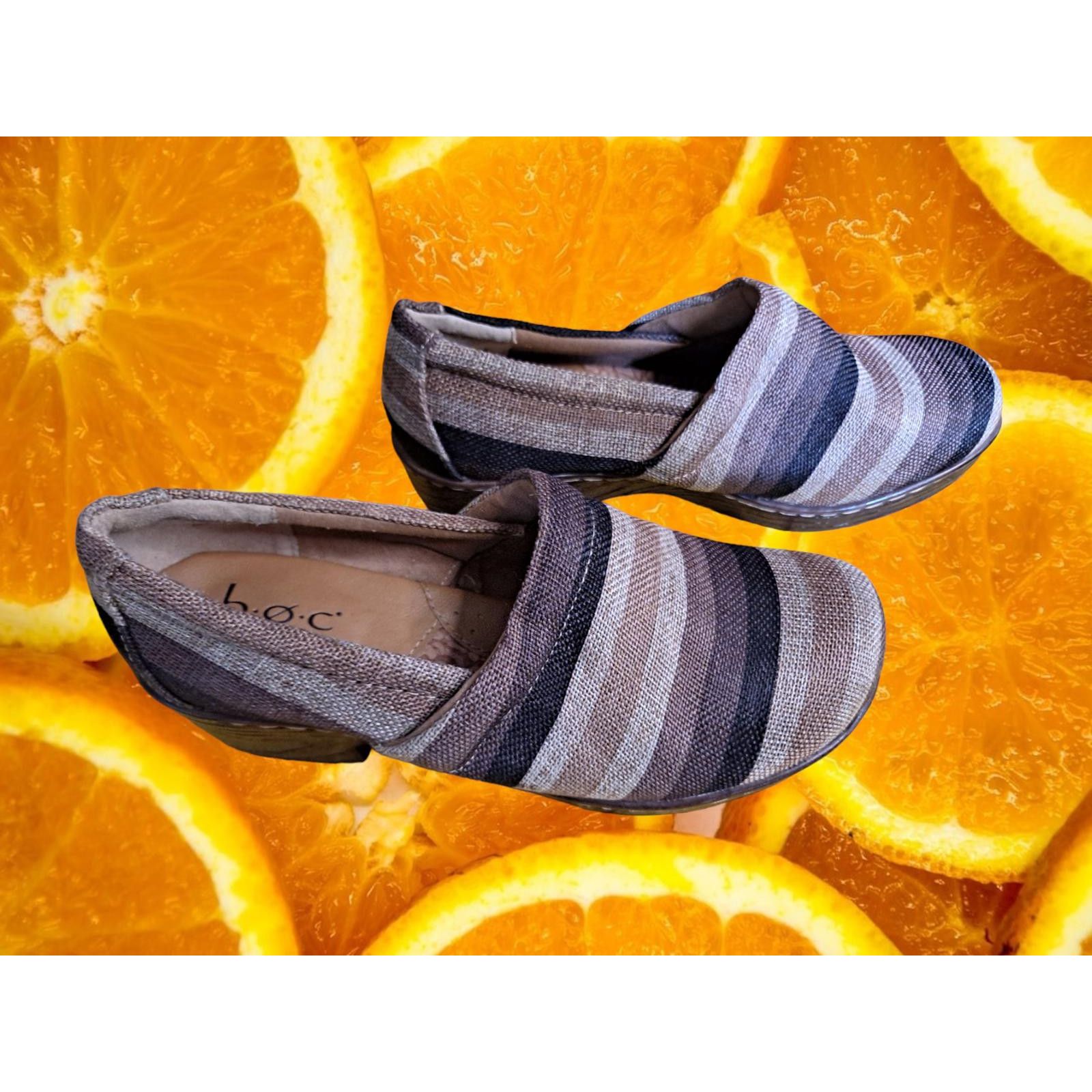 Other B.O.C Fabric Tan, Black and Offwhite Clog/Mule with 2 Inch H Size ONE SIZE - 1 Thumbnail