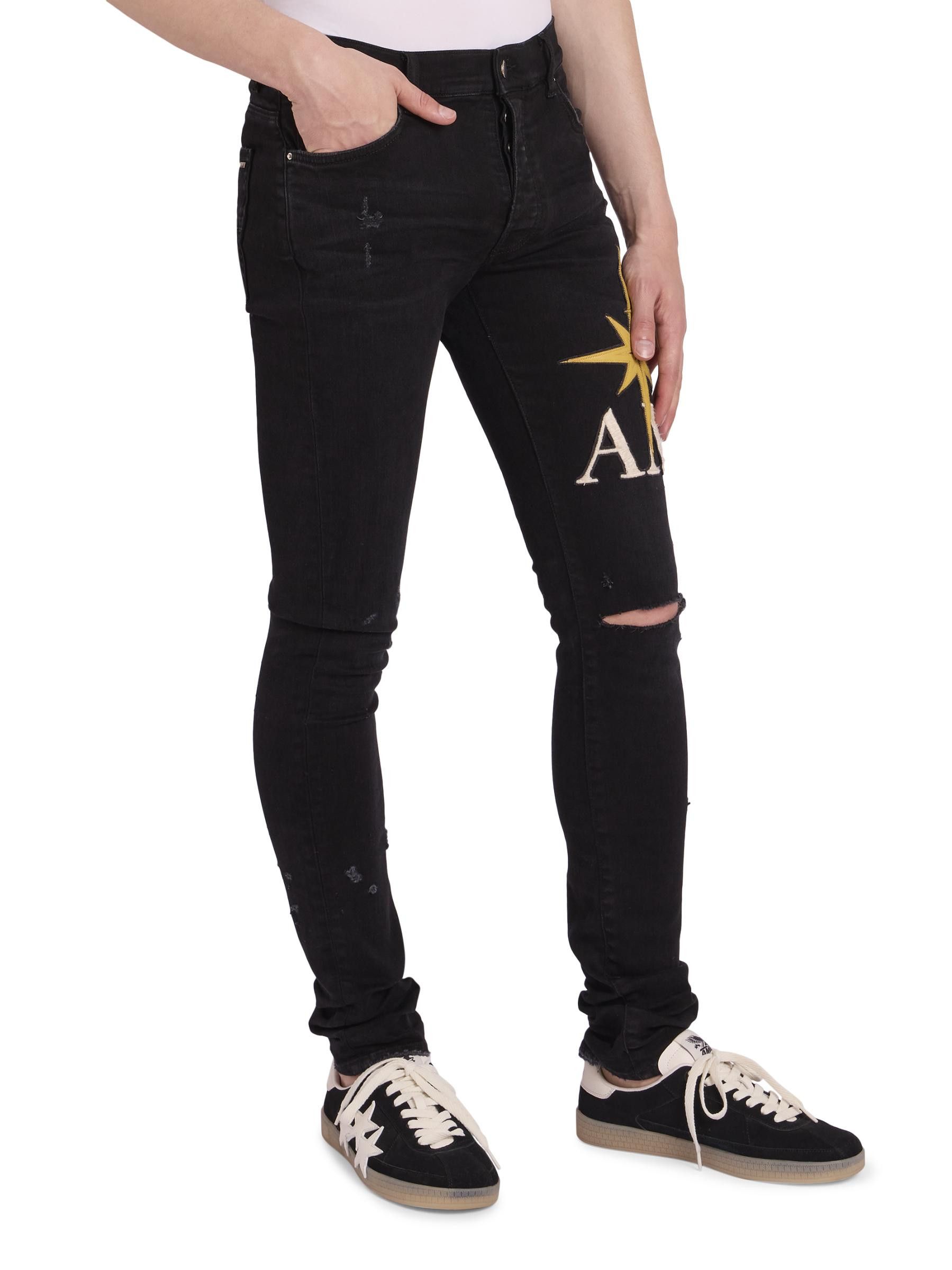 Amiri os11x0625 Starburst Applique Skinny Jeans in Vintage Black Size US 31 - 3 Thumbnail