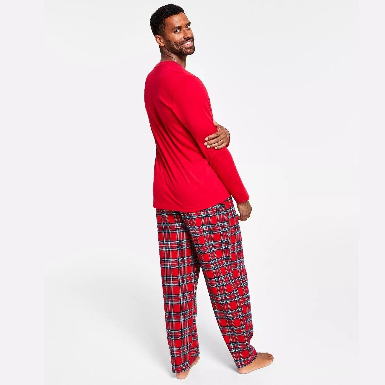 The Unbranded Brand Family Pajamas Men's Red Plaid Henley Pajama Set Size S Size ONE SIZE - 3 Thumbnail