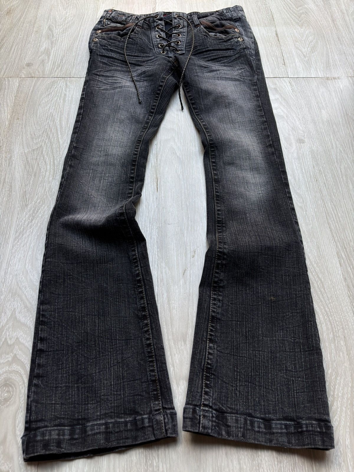 パンツ Bernings Sho lace up damage flared denim Japanese Brand BERNING SHO lace up flare jeans | Grailed