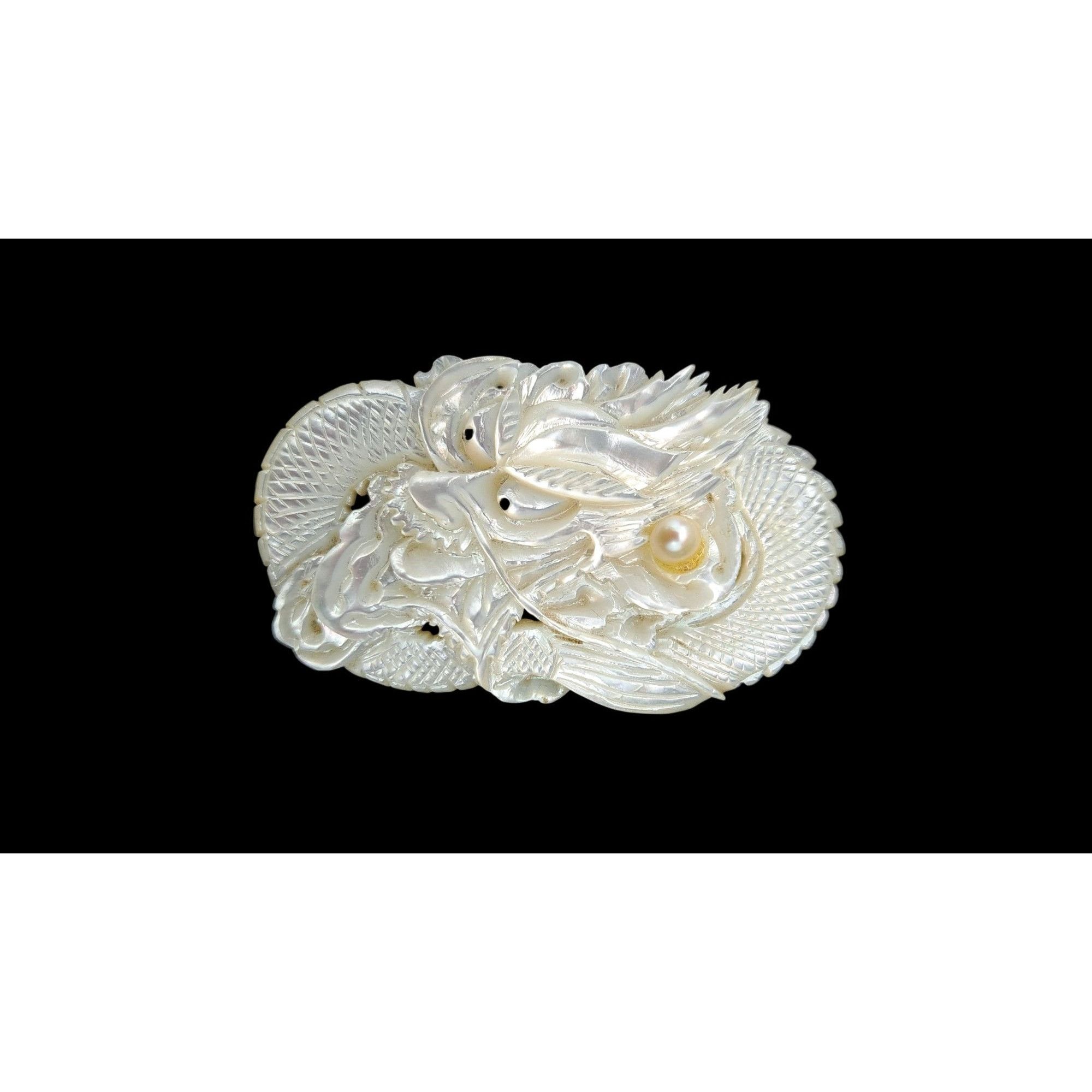 The Unbranded Brand Vintage Carved Mother Of Pearl Dragon Brooch Earrings Set Size ONE SIZE - 3 Thumbnail
