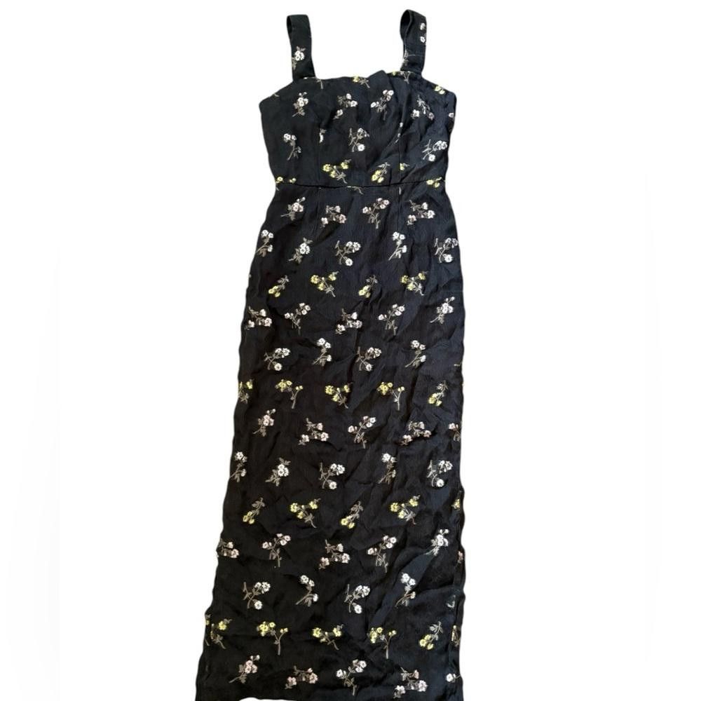 St. John St John K12RWD2 Caviar Multi Silk Floral Black Midi Dress Size XS / US 0-2 / IT 36-38 - 8 Thumbnail