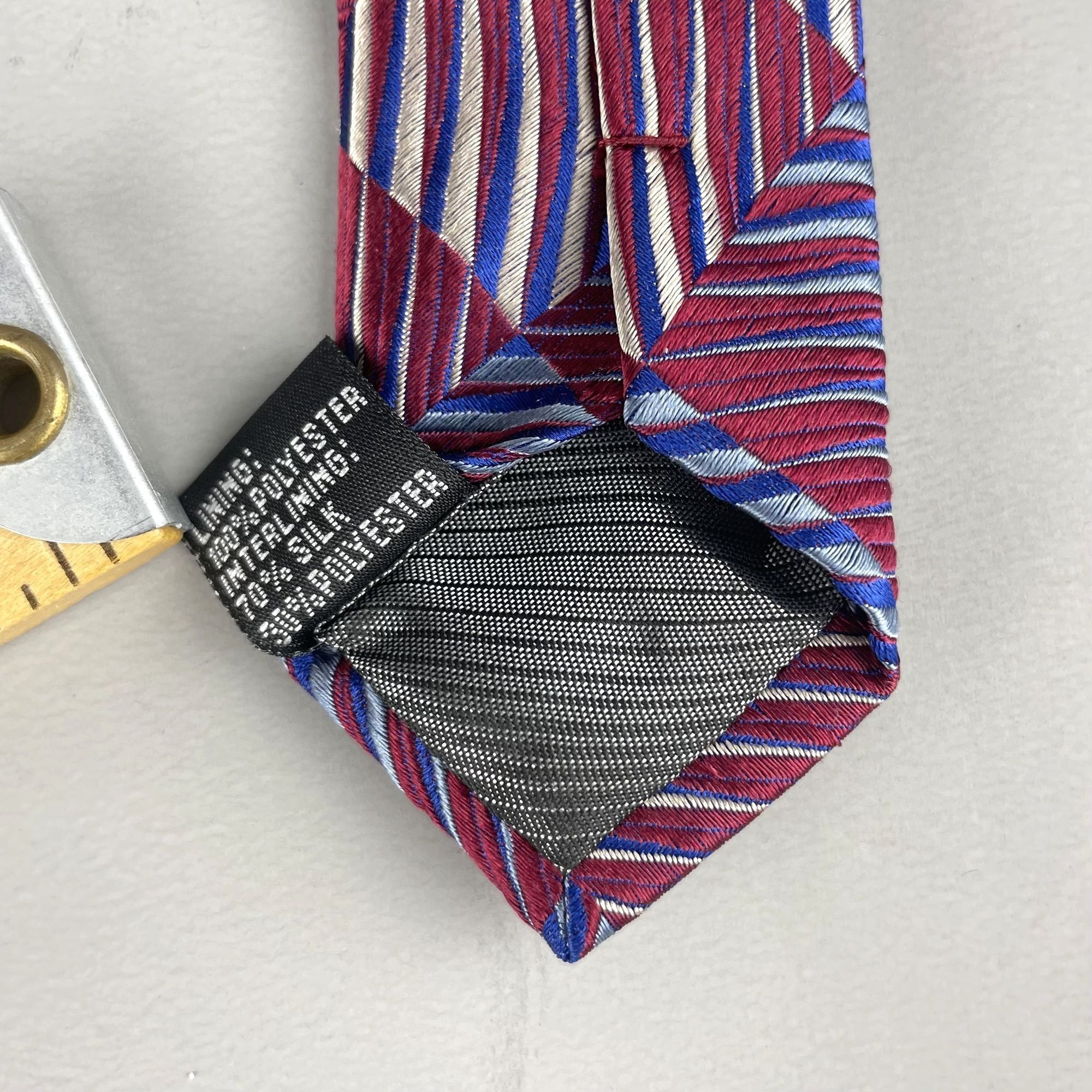 Jhane Barnes Jhane Barnes Burgundy Red Geometric Diamond Print Silk Tie Size ONE SIZE - 10 Thumbnail