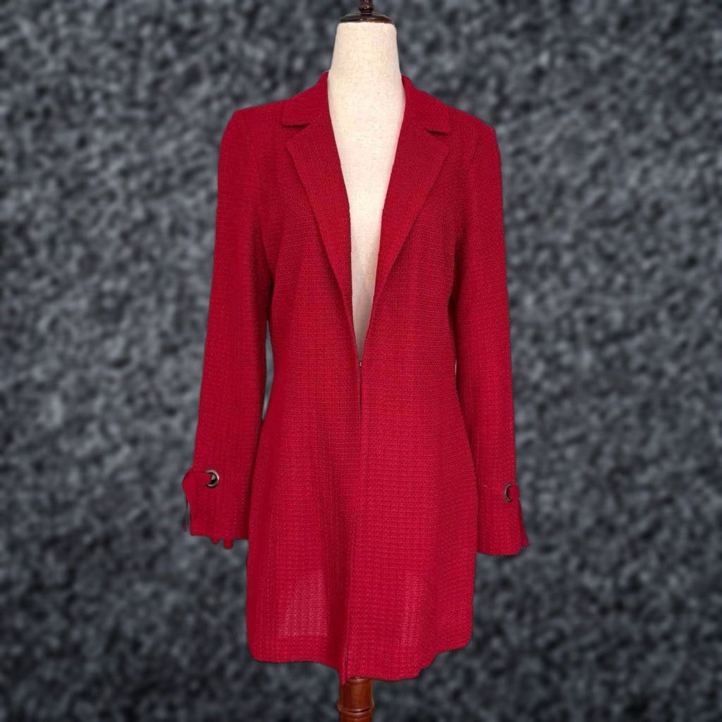 Vintage VINTAGE Misook Tailored Tie Cuff Knit Jacket Red Textured Woven Knit Size S Size S / US 4 / IT 40 - 1 Thumbnail