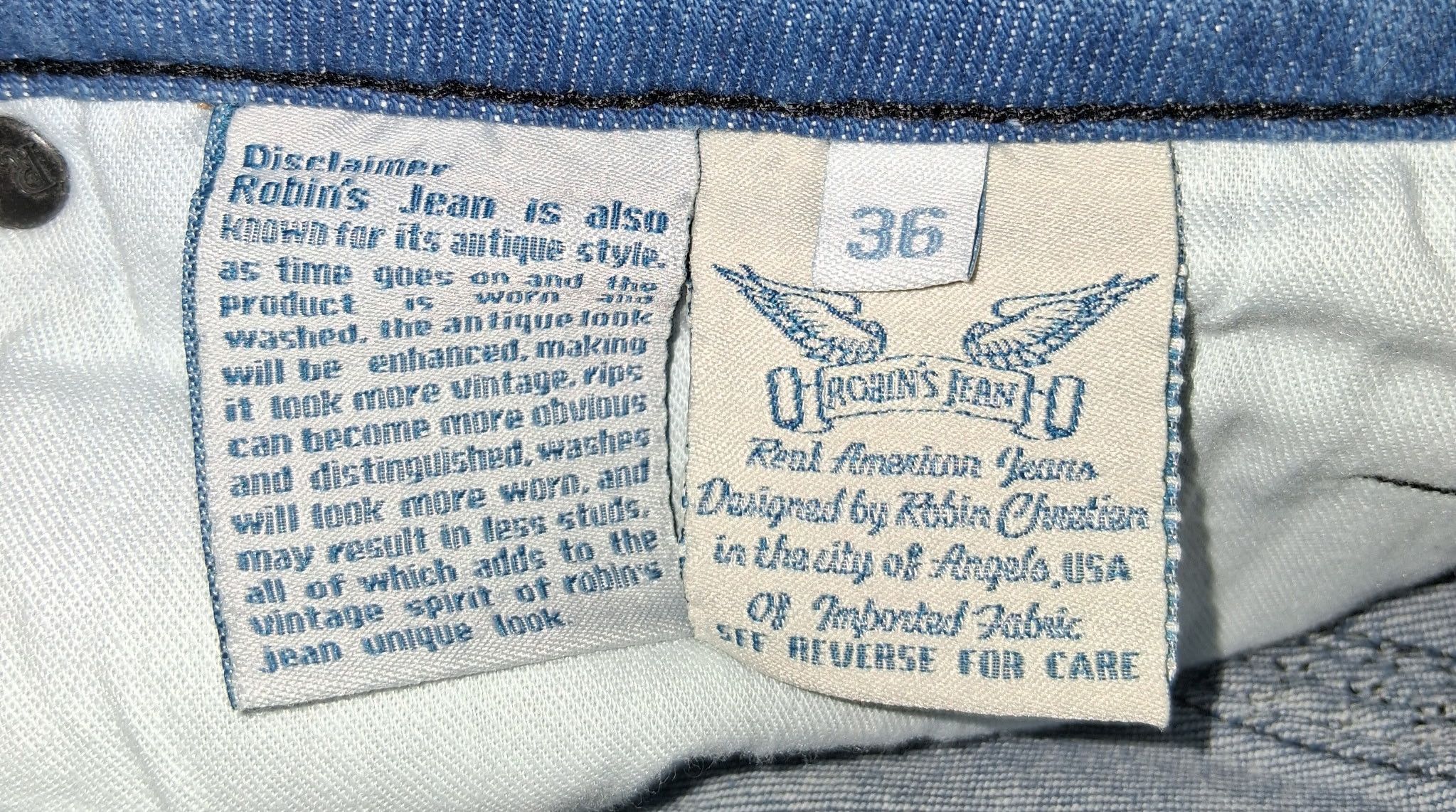 Robins Jeans Omaha Light Wash w/Clear & Sapphire Crystals Size US 36 / EU 52 - 7 Thumbnail