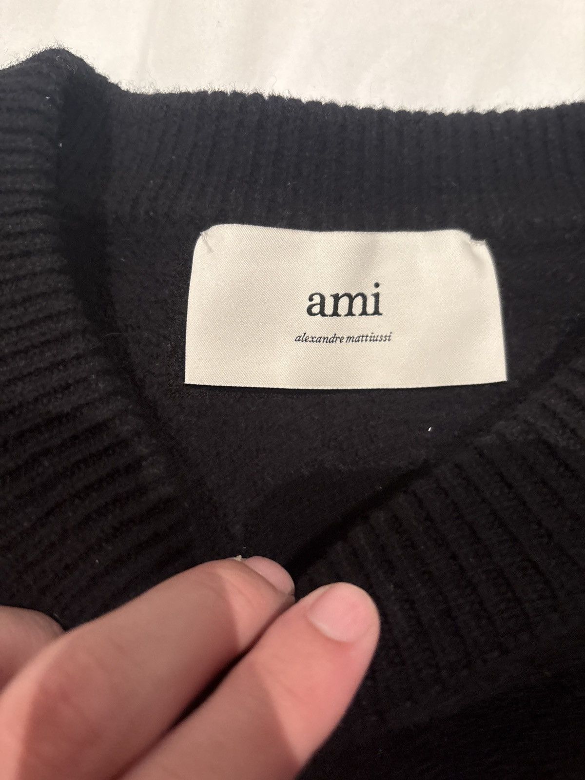 AMI Ami Paris Black Wool Crewneck Ami De Couer Sweater Size US XL / EU 56 / 4 - 2 Thumbnail