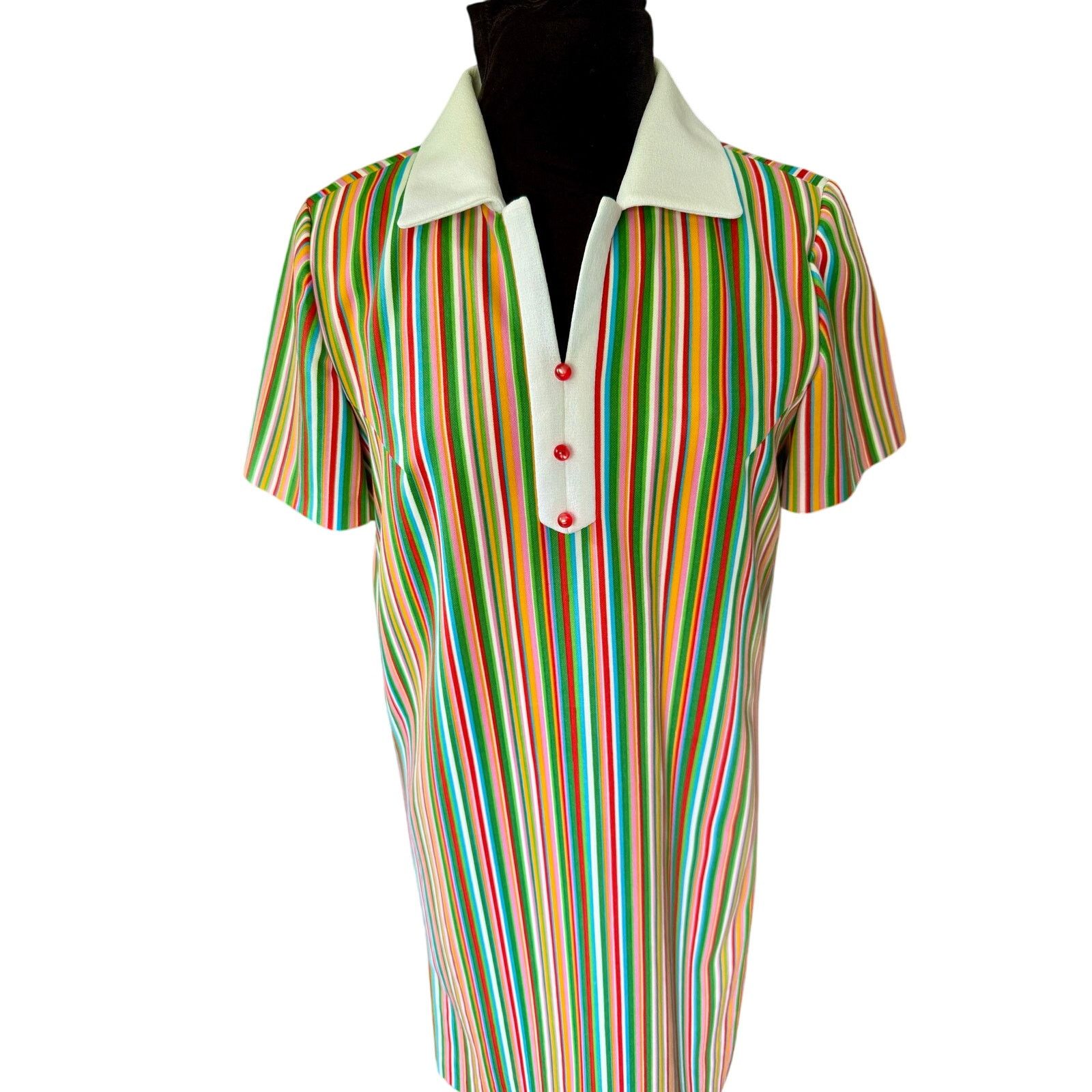 Vintage Vintage 70s Rainbow Striped Whimsy Shift Dress Small Med Size M / US 6-8 / IT 42-44 - 3 Thumbnail