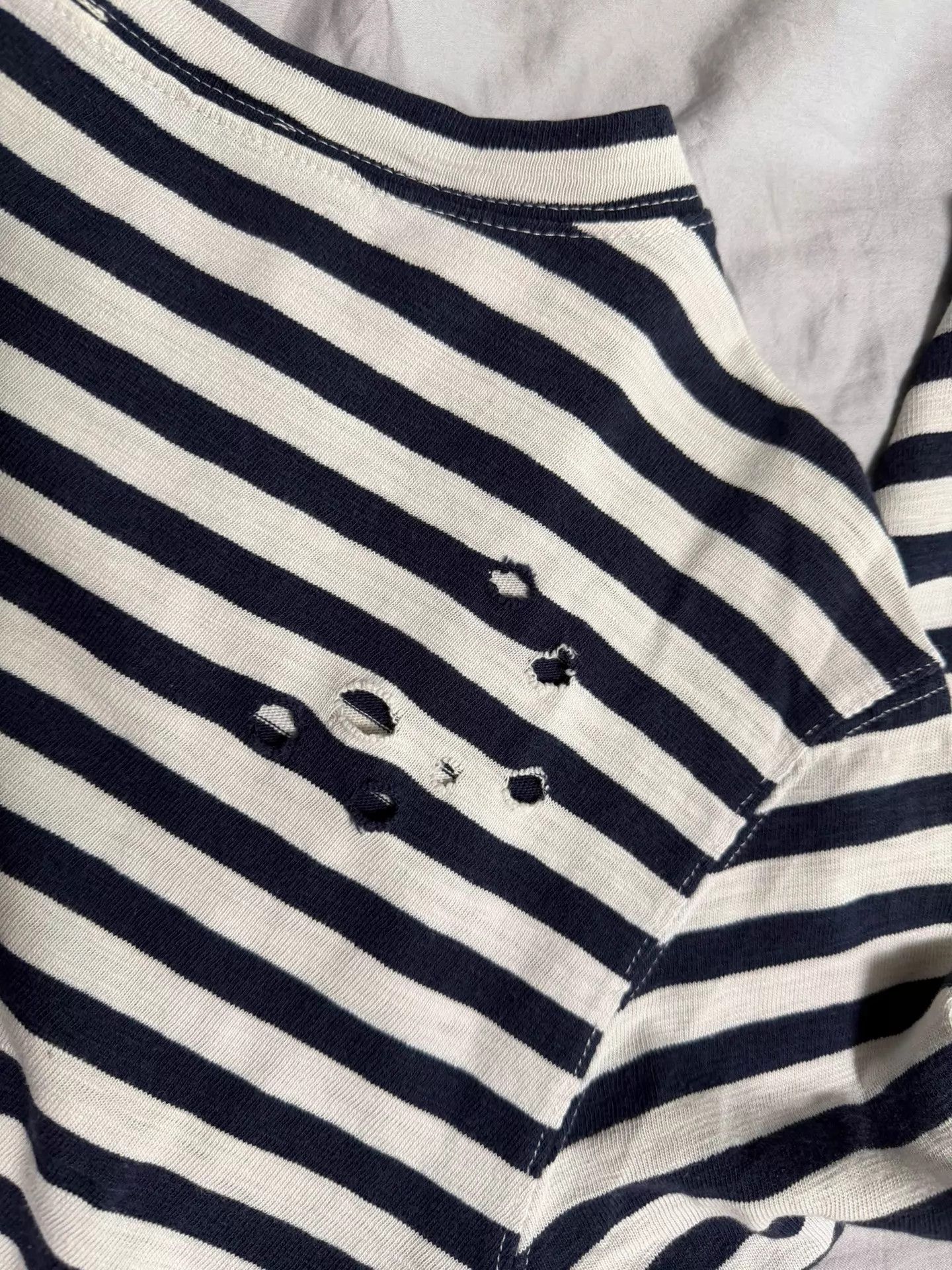 Balmain Balmain CD 10AW Navy & White Stripe LS Distress Tee Archive Size S / US 4 / IT 40 - 5 Thumbnail