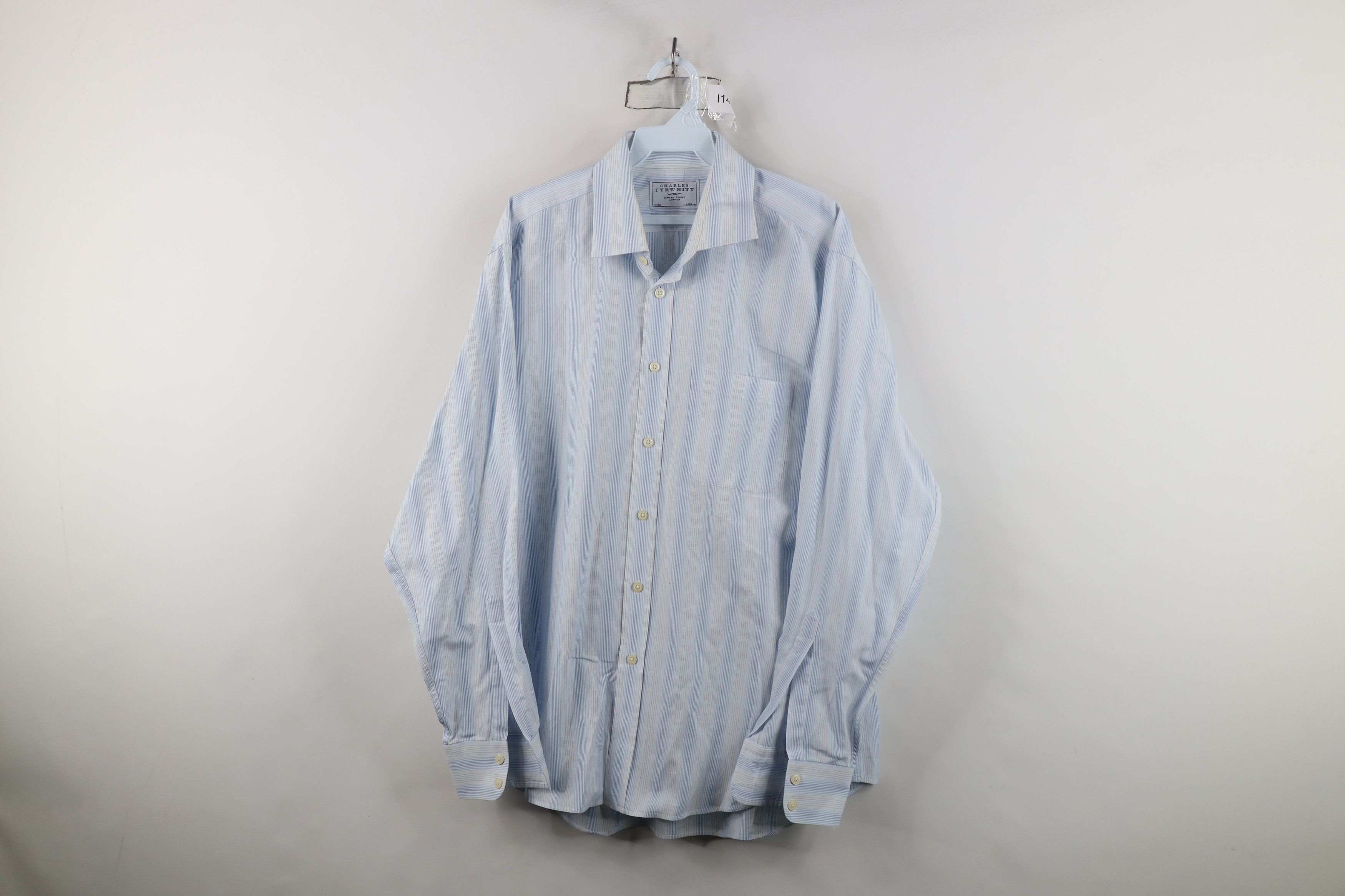 Charles Tyrwhitt Charles Tyrwhitt Striped Collared Button Dress Shirt Blue Size US L / EU 52-54 / 3 - 1 Thumbnail