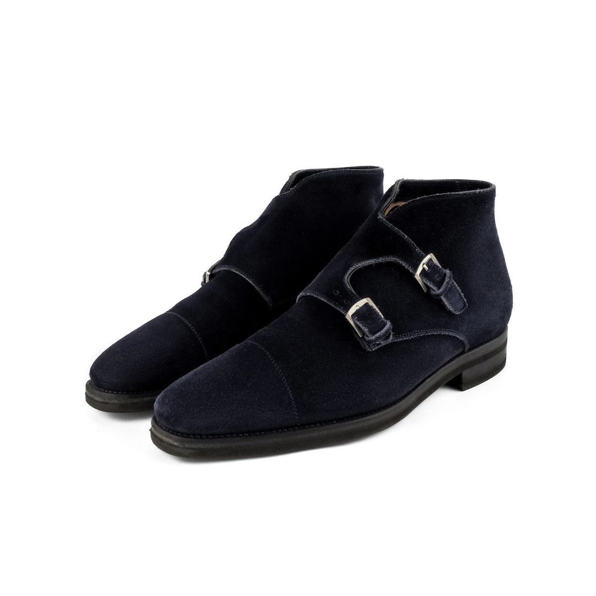 Kiton Kiton Double Monk Navy Calfskin Suede Leather Ankle