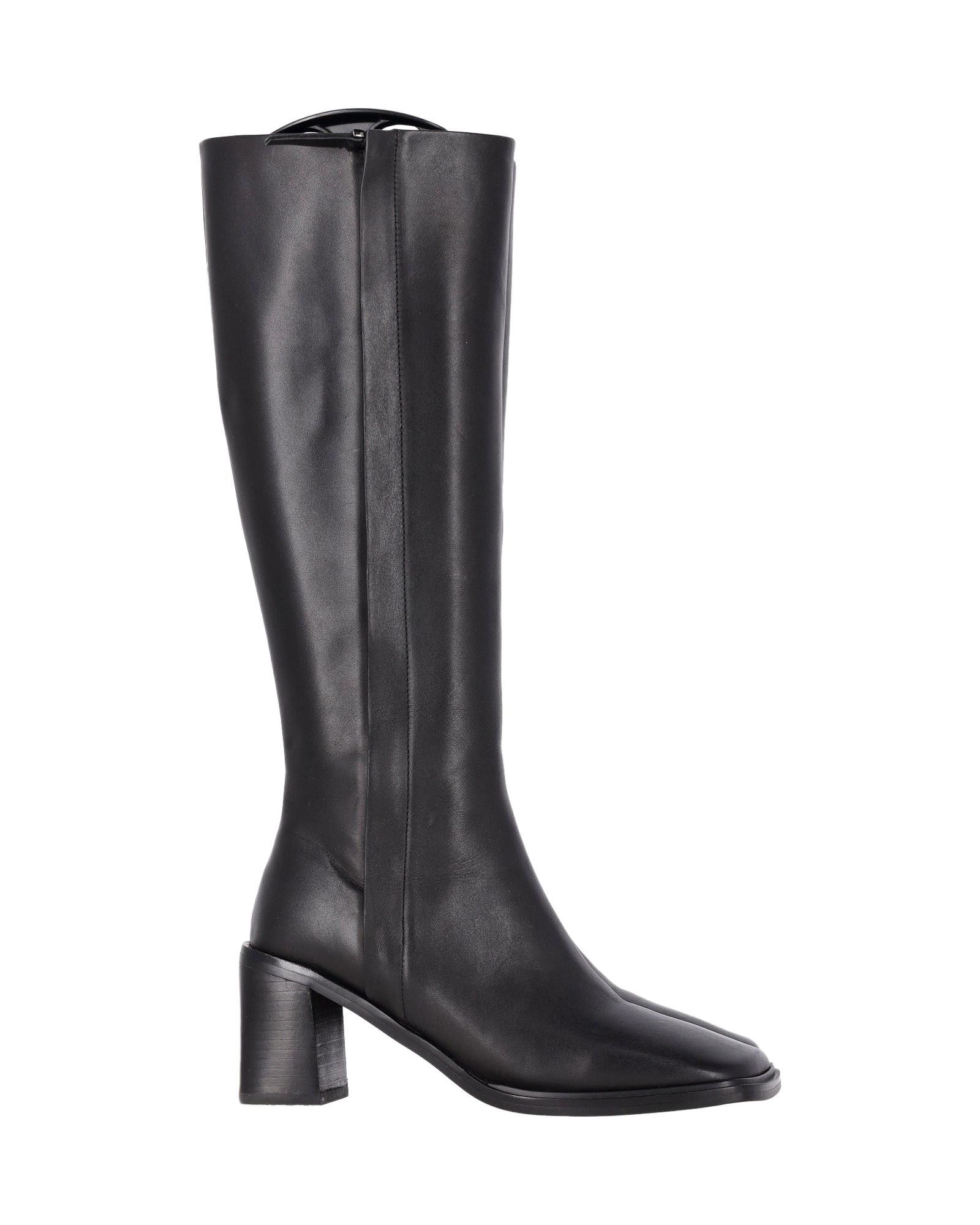 Image of The Row Knee-High Square-Toe Leather Boots With Side Zipper Fastening in Black, Women's (Size 6)