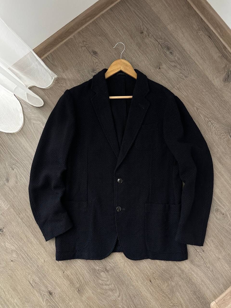 Armani Collezioni × Vintage Vintage Armani Collezioni Blue Jacquard Blazer Jacket Size 52R - 5 Thumbnail