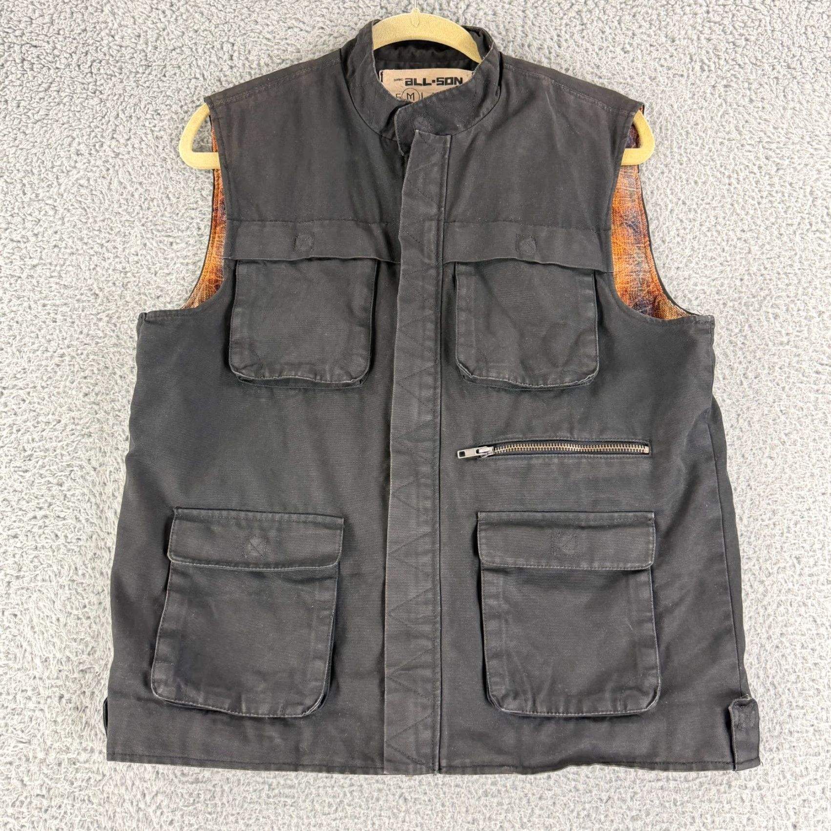 Vintage All-Son Utility Vest Mens Medium Black Full Zip Mock Neck Lined Flannel Outdoor Size US M / EU 48-50 / 2 - 2 Thumbnail