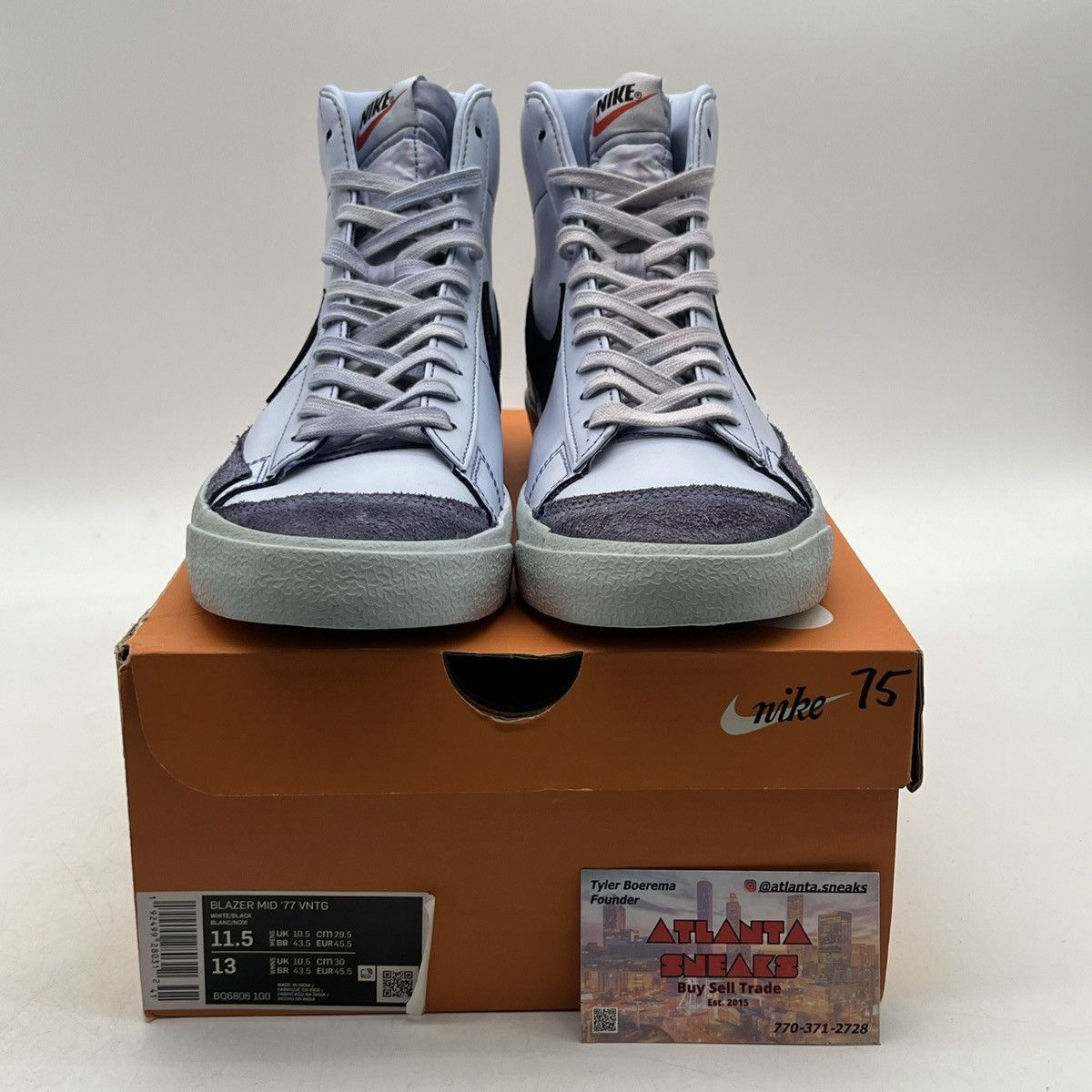 Nike Blazer mid 77 vintage white black Size US 11.5 / EU 44-45 - 2 Thumbnail