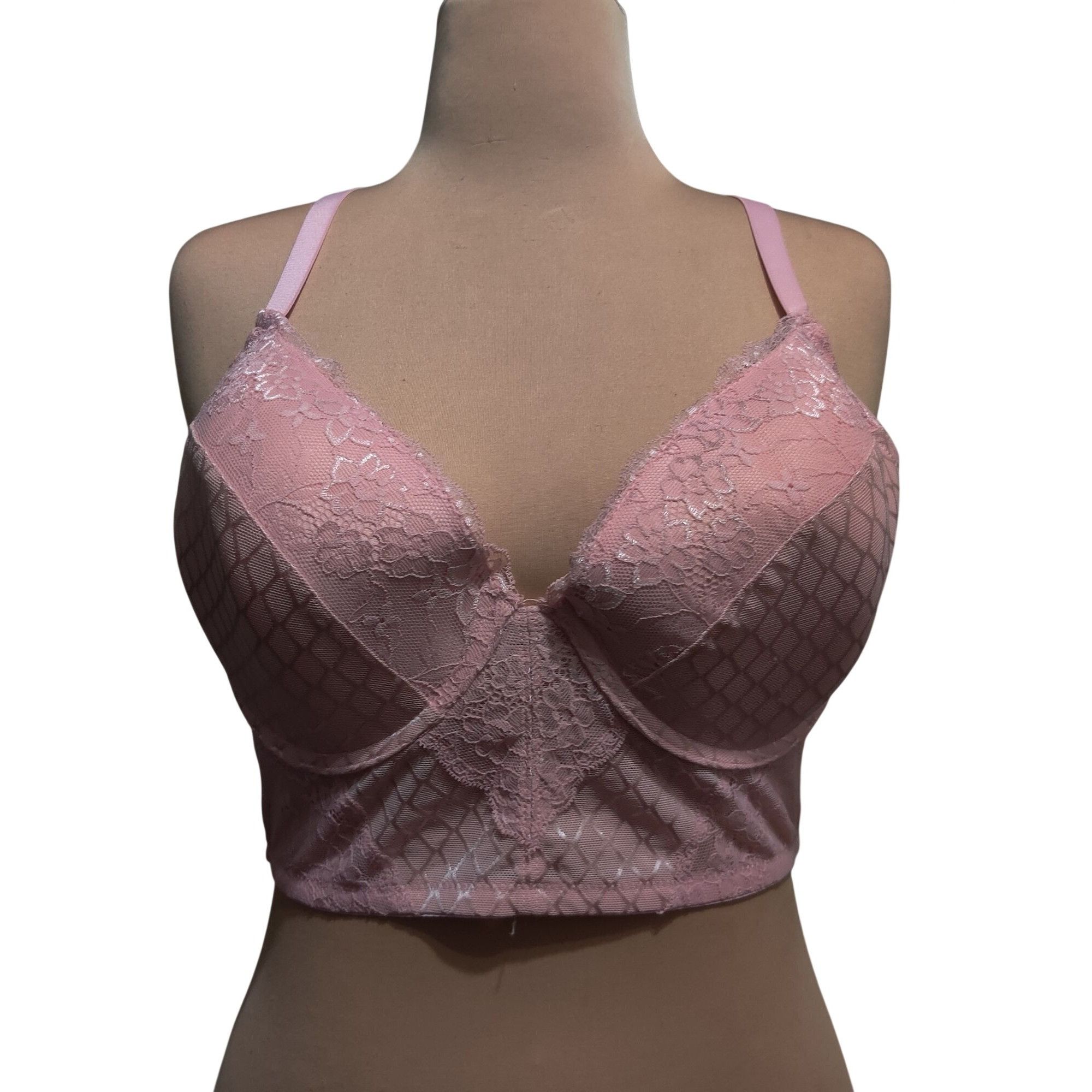 Other Pink Lace Longline Bralette Plus Size 2X Sheer Mesh Underwir Size ONE SIZE - 10 Thumbnail