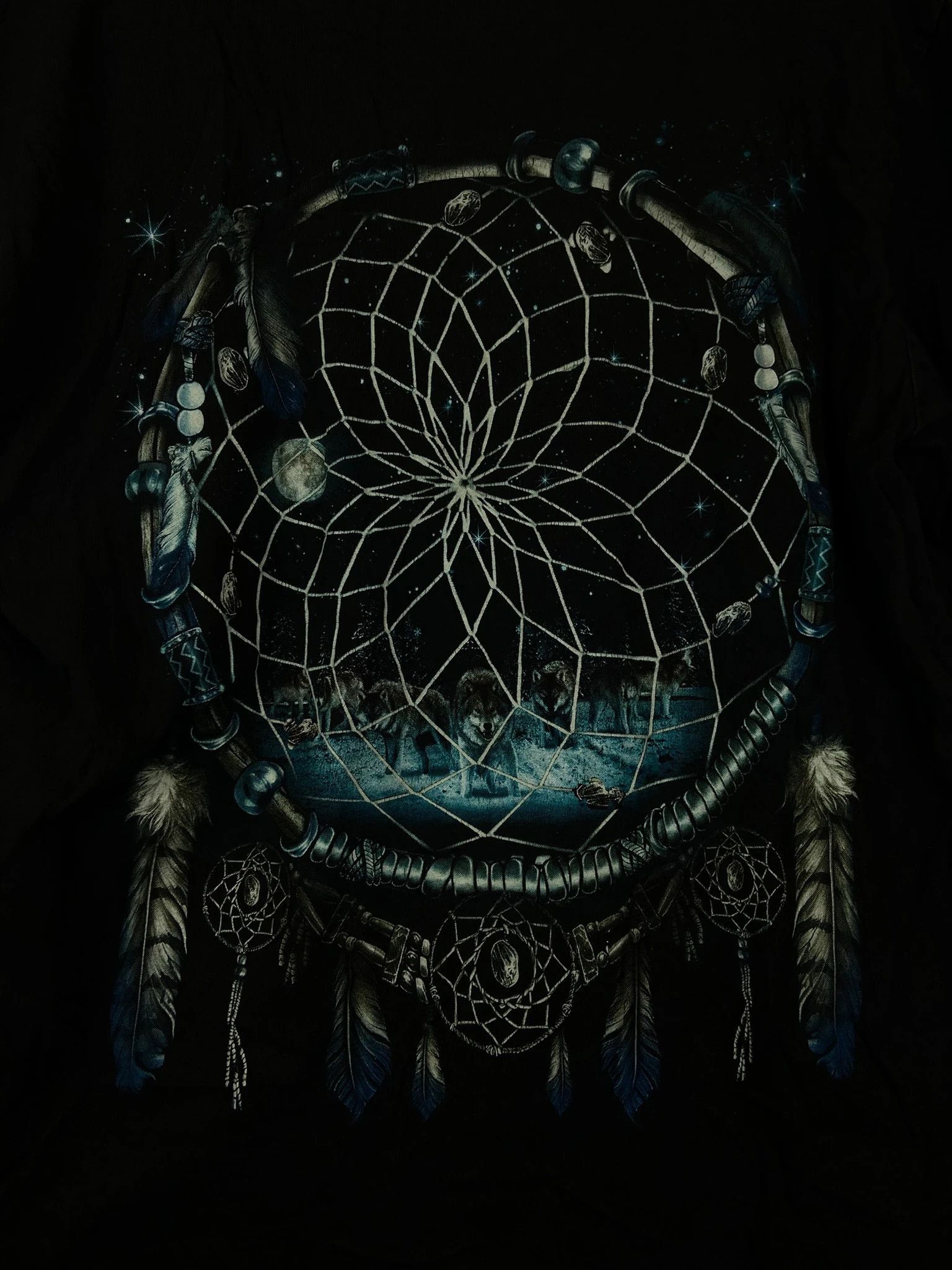 Vintage Vintage Wolf T-Shirt Black Dreamcatcher Print XL Size US XL / EU 56 / 4 - 4 Thumbnail