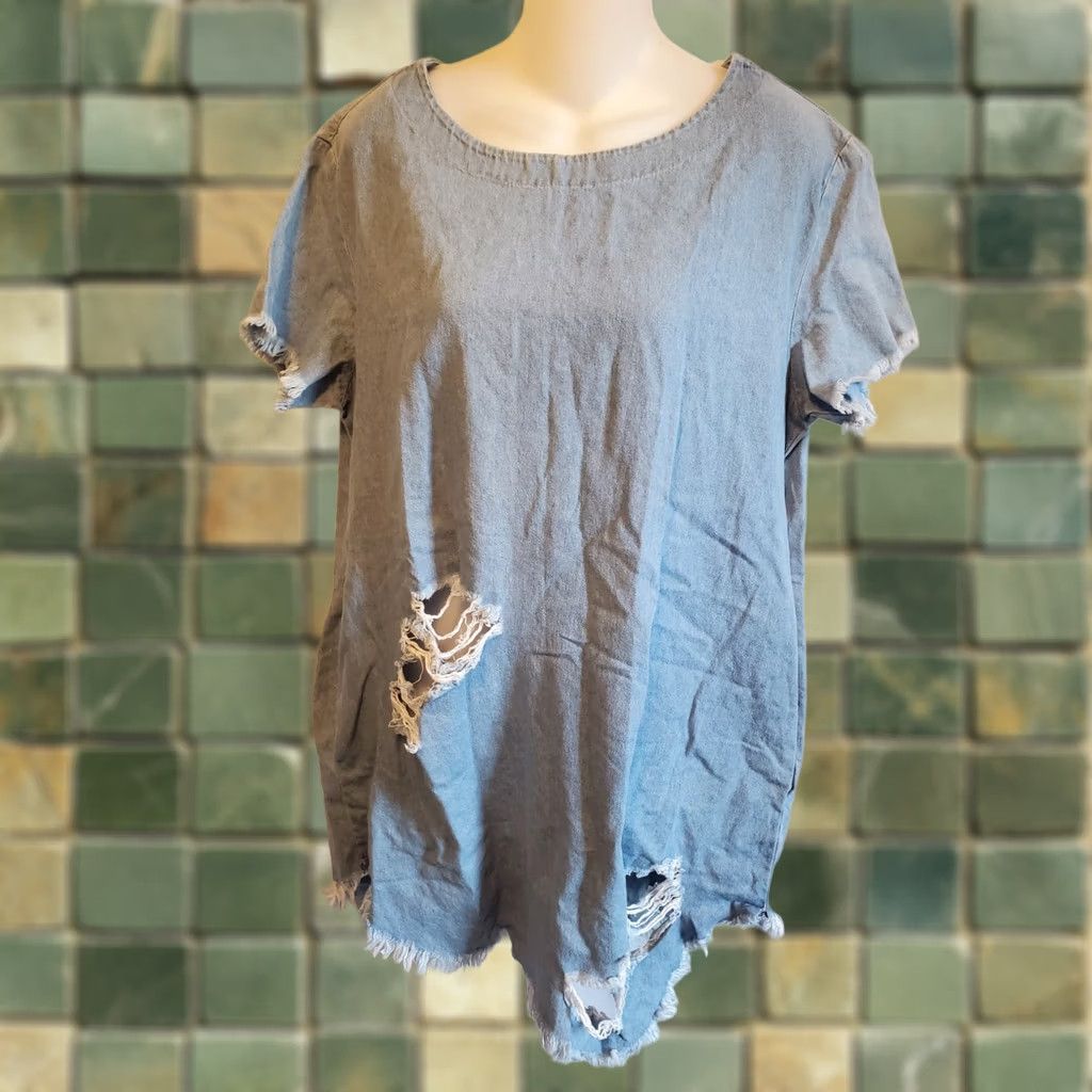 Fashion Nova Fashion Nova Women Dress XL Blue Cotton Short Sleeve Shift Mini Denim Size 40" / US 18 - 1 Thumbnail