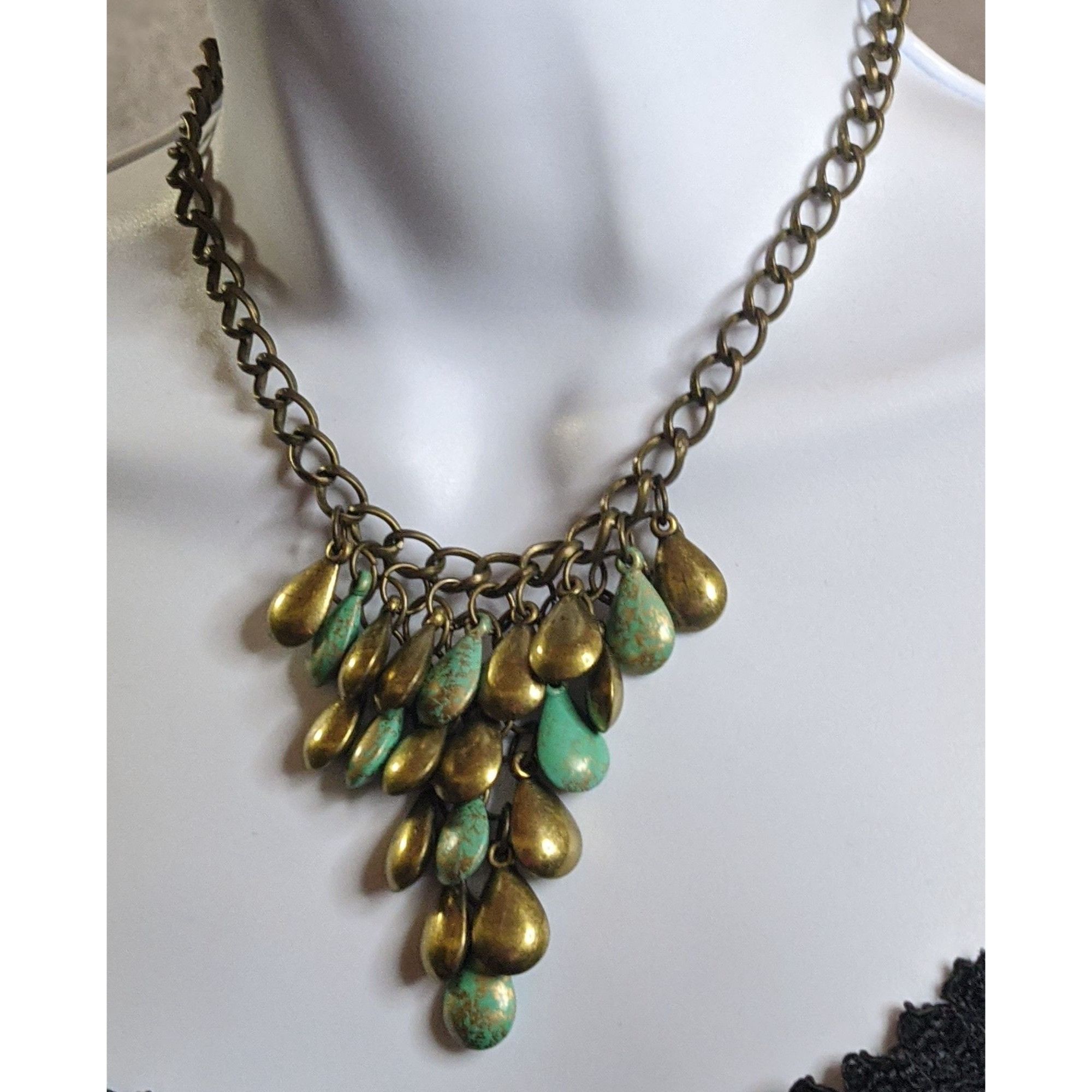 Other Vintage Bohemian Brass Teardrop Necklace With Turquoise Pain Size ONE SIZE - 4 Thumbnail