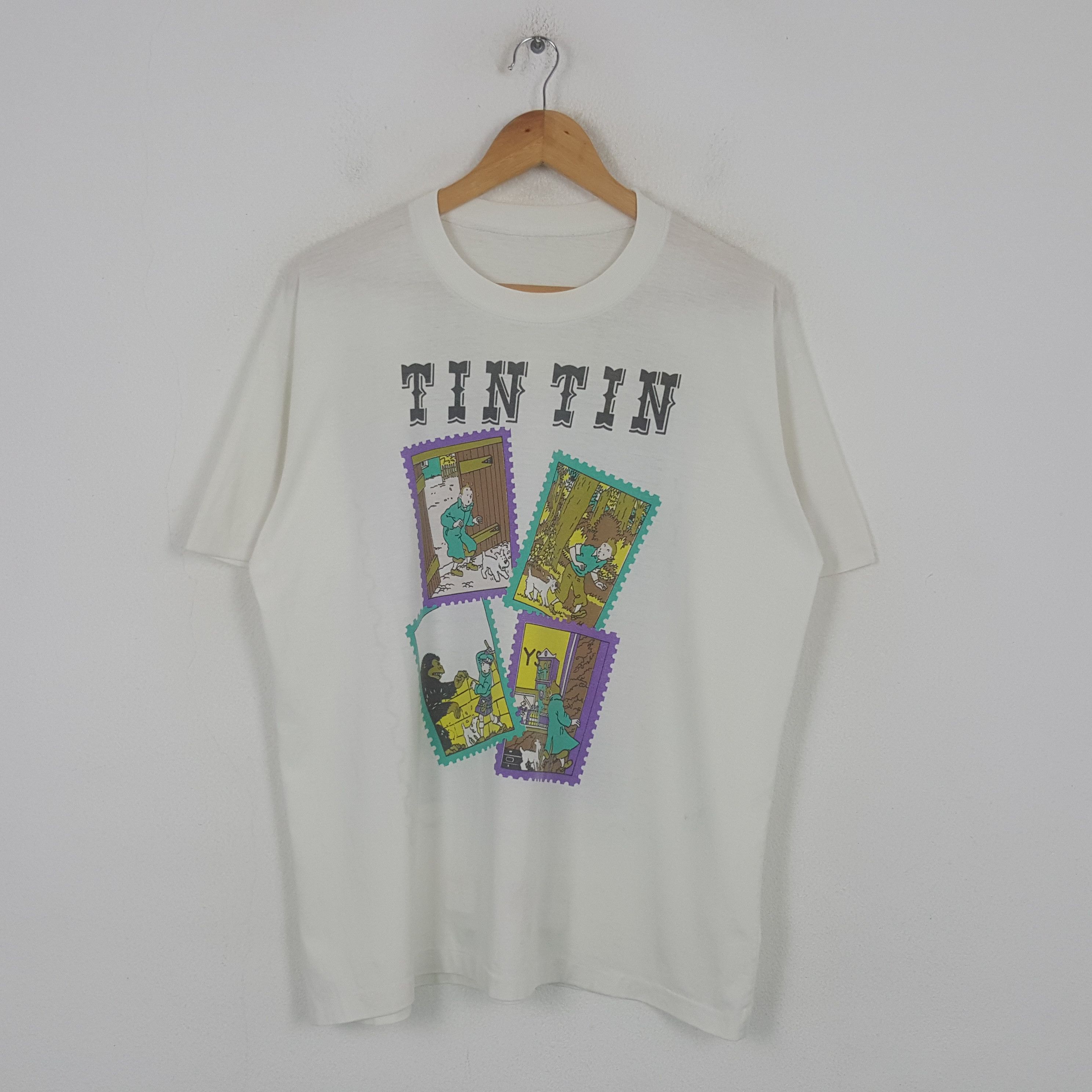 Vintage Vintage Tintin American Cartoon Movie Tshirt C294N75 Size US XL / EU 56 / 4 - 1 Thumbnail