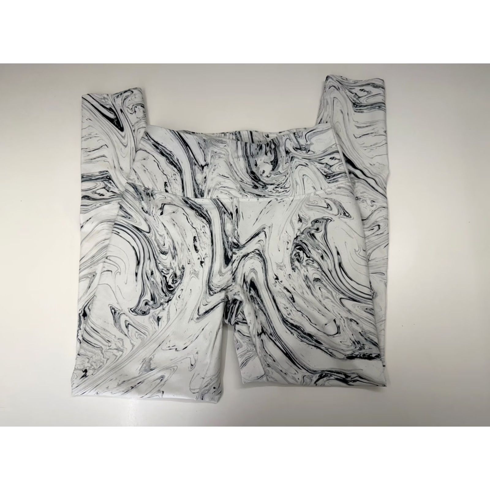 Vintage Balance Collection Womens Leggings Size Large White Black Swirly Dyed Pull On Leggings Size 36" / US 14 / IT 50 - 2 Thumbnail