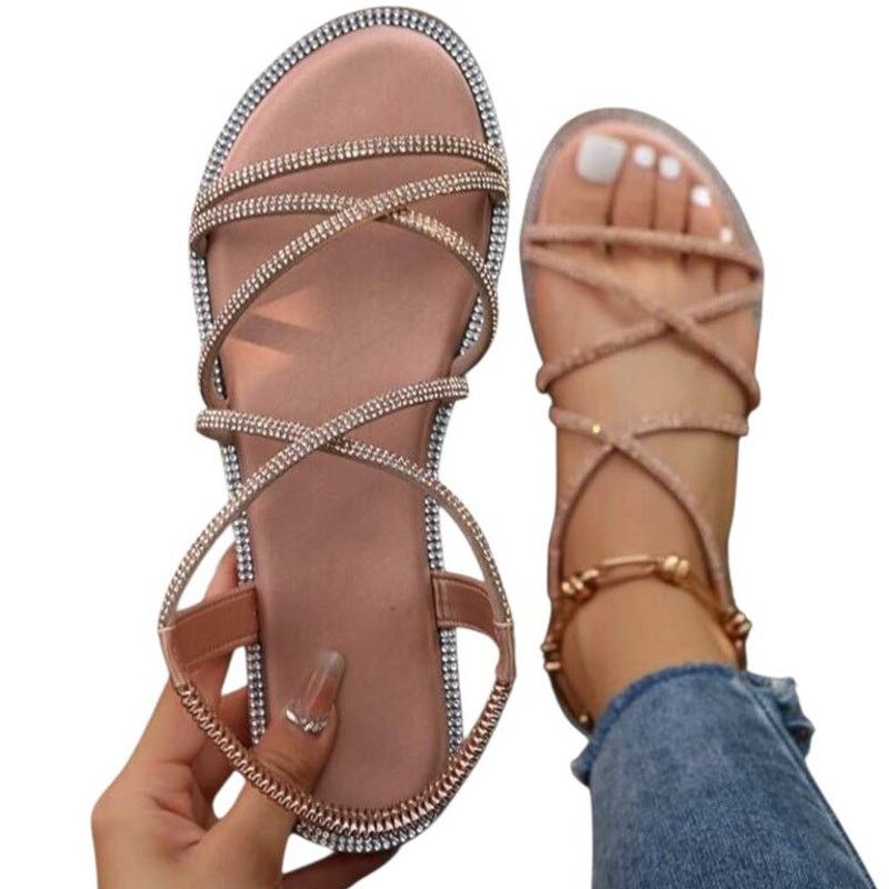 Other NEW Gold Rhinestone Sparkly Sandals Cross Strap Elastic Sz 9 Size US 9 / IT 39 - 1 Thumbnail