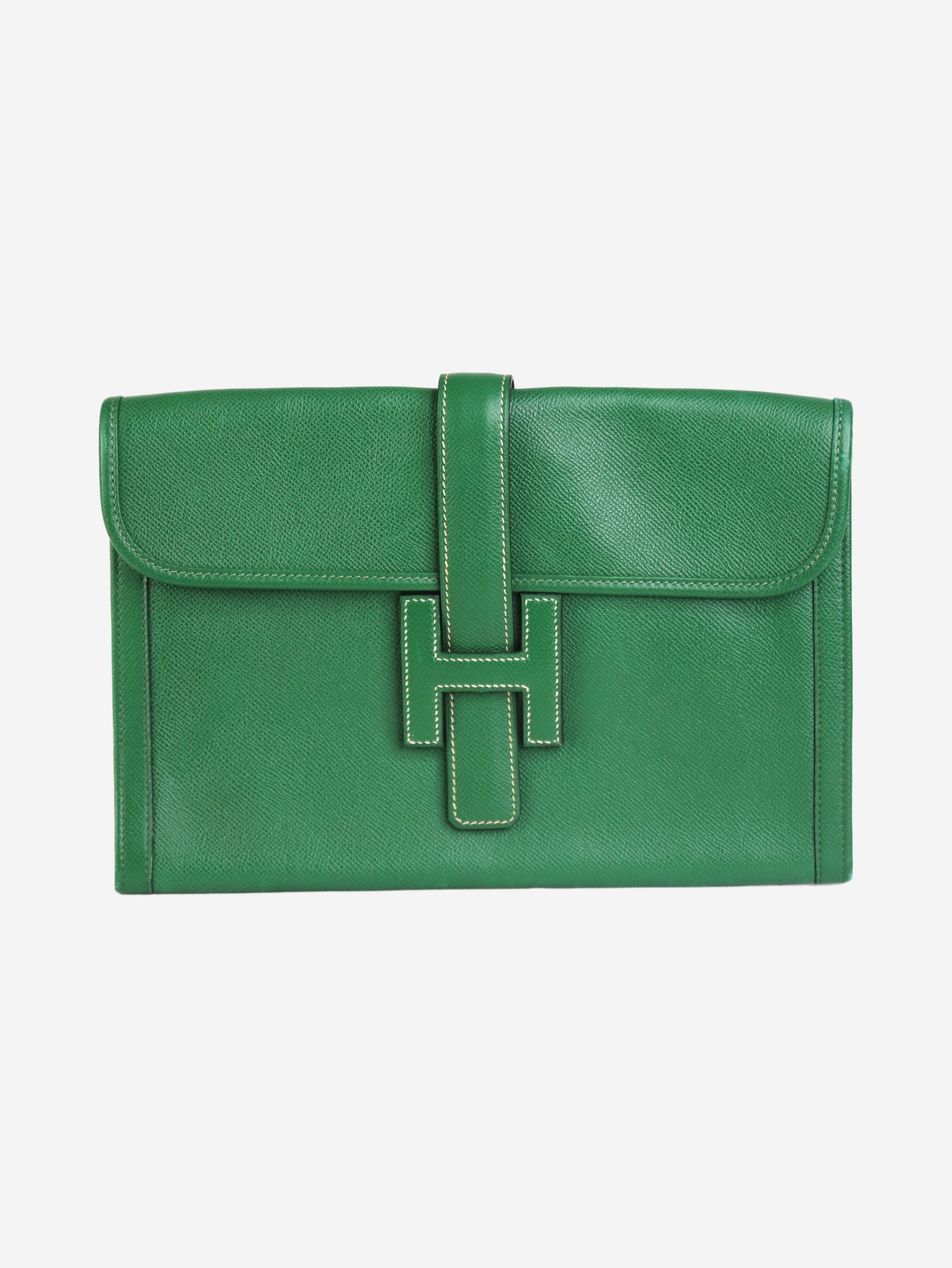 image of Hermes Green H Flap Clutch, Women's