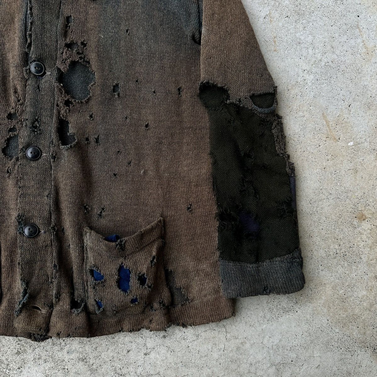Vintage 1920s Trashed Dirty Zombified Wool Knitted Distress Cardigan Size US M / EU 48-50 / 2 - 4 Thumbnail