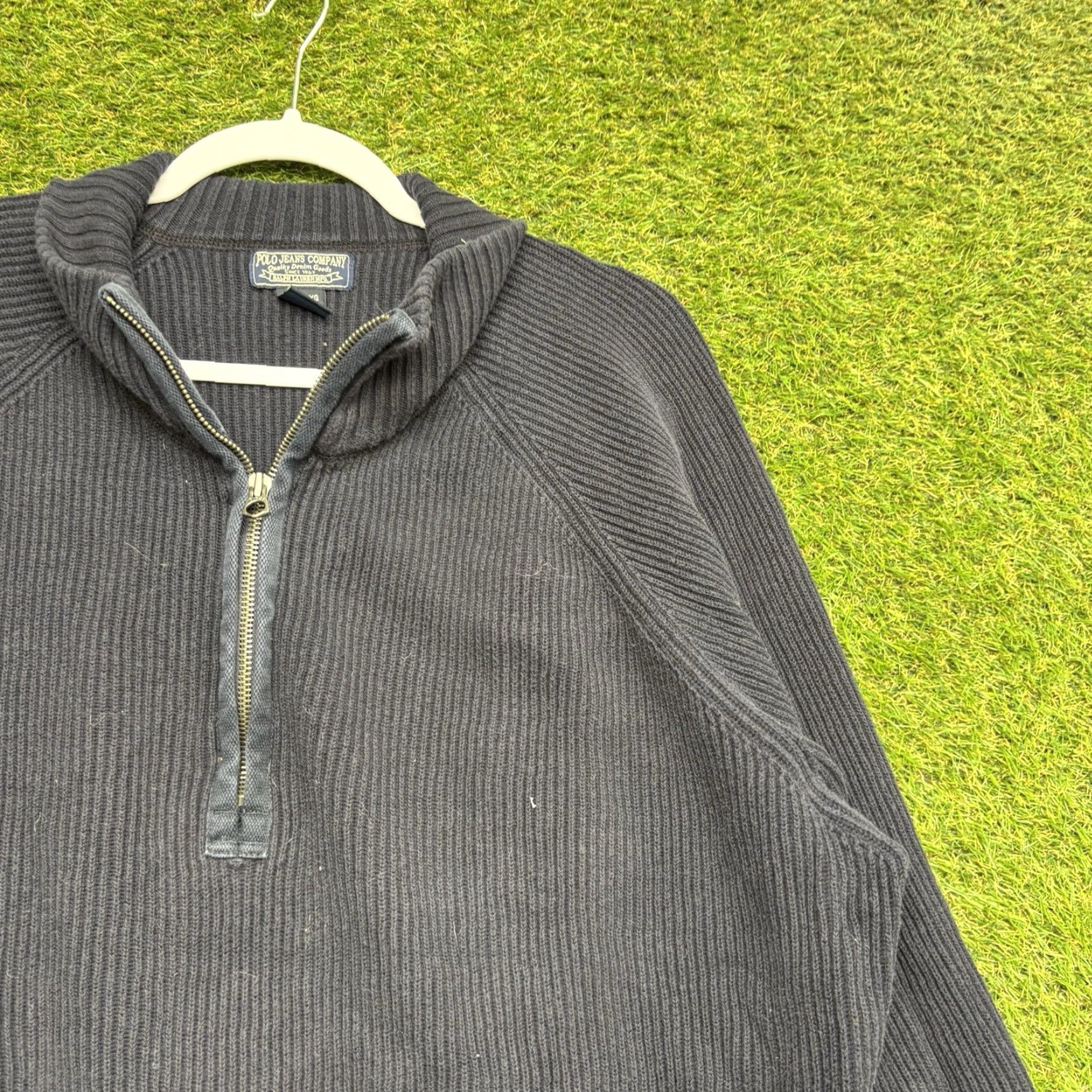 Polo Ralph Lauren VINTAGE Polo Ralph Lauren Men's Sweater 2XL Pullover Knit 1/4 Zip Mock Neck Wool Cotton Blue 90s Size US XXL / EU 58 / 5 - 6 Thumbnail